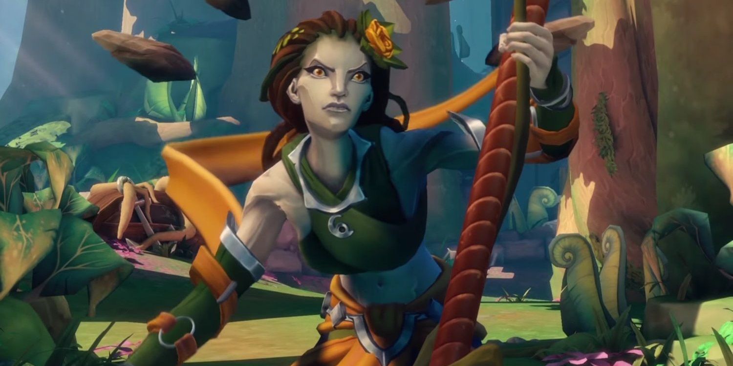 Paladins promo shot of Inara looking to the right with greenery behind her.