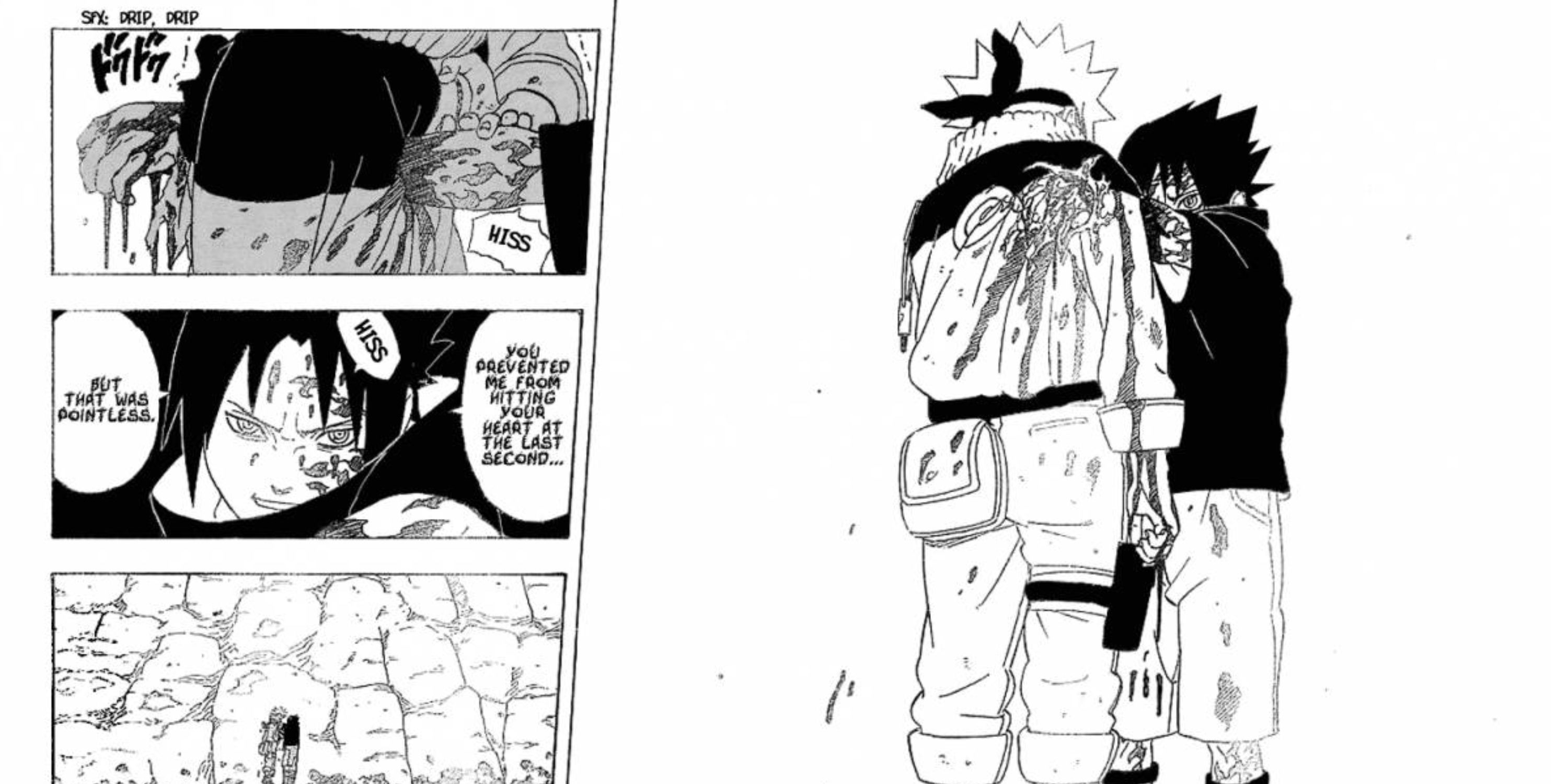 Sasuke impales Naruto in the manga