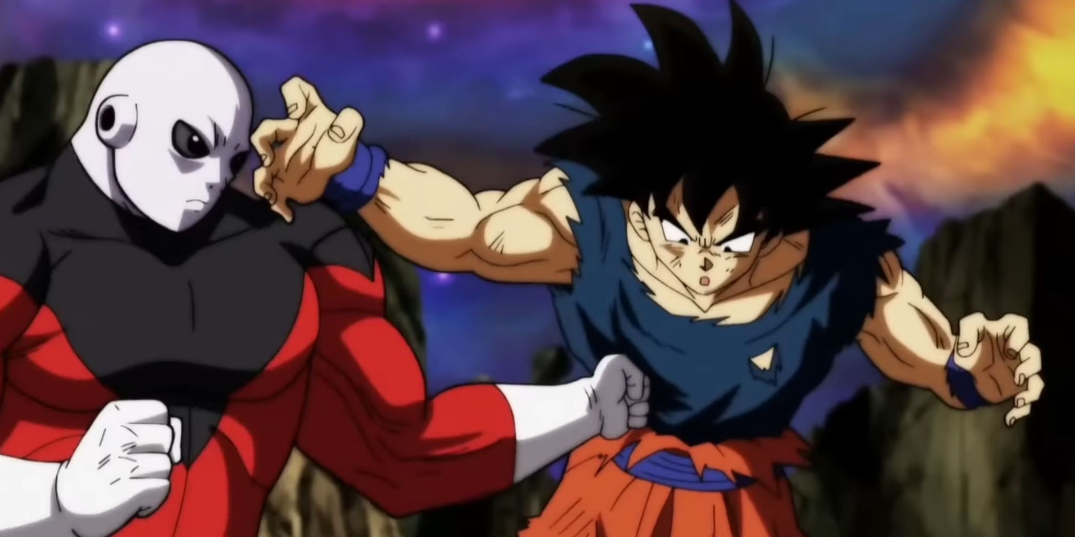 Jiren punches Goku in the gut during the Tournament of Power in Dragon Ball Super (2015-2024)