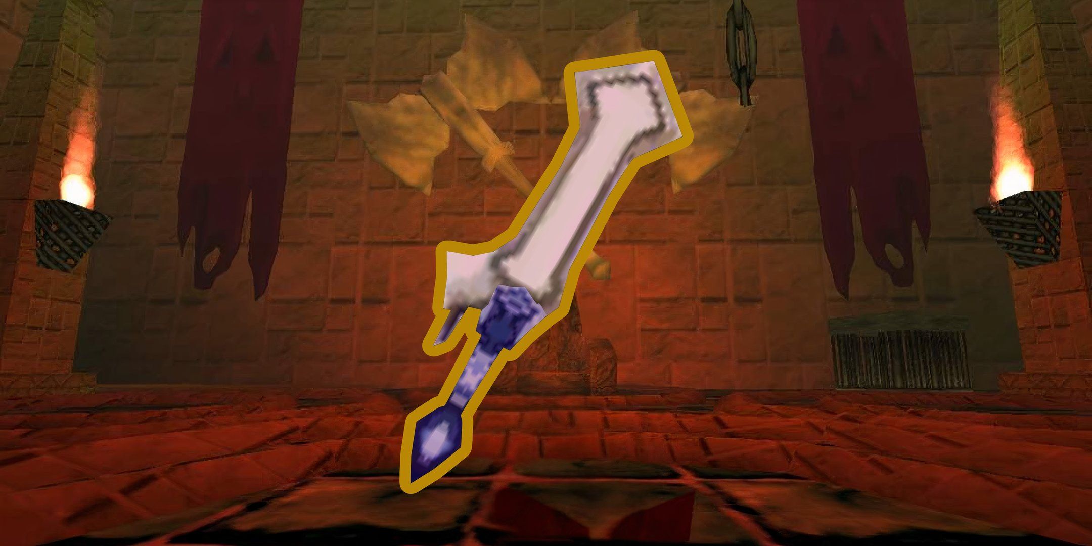 Image of Crypt Blade weapon from Atlyss with a dungeon background.