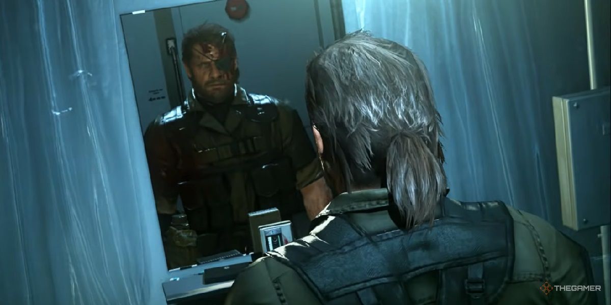 Venom Snake stares at his reflection in the ending of Metal Gear Solid 5: The Phantom Pain.