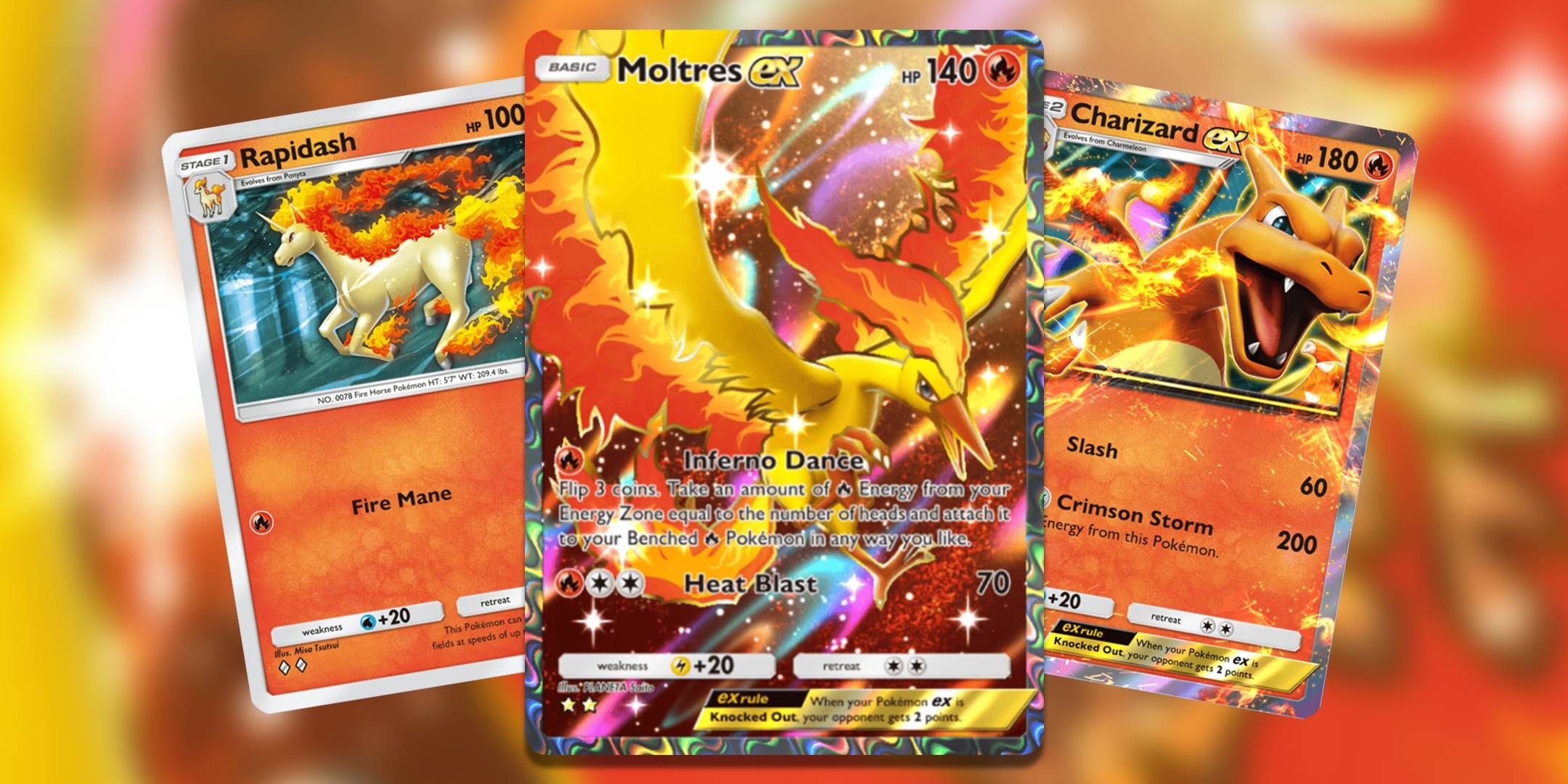 Header Artwork for Moltres ex Rapidash Charizard ex Pokemon TCG Pocket.