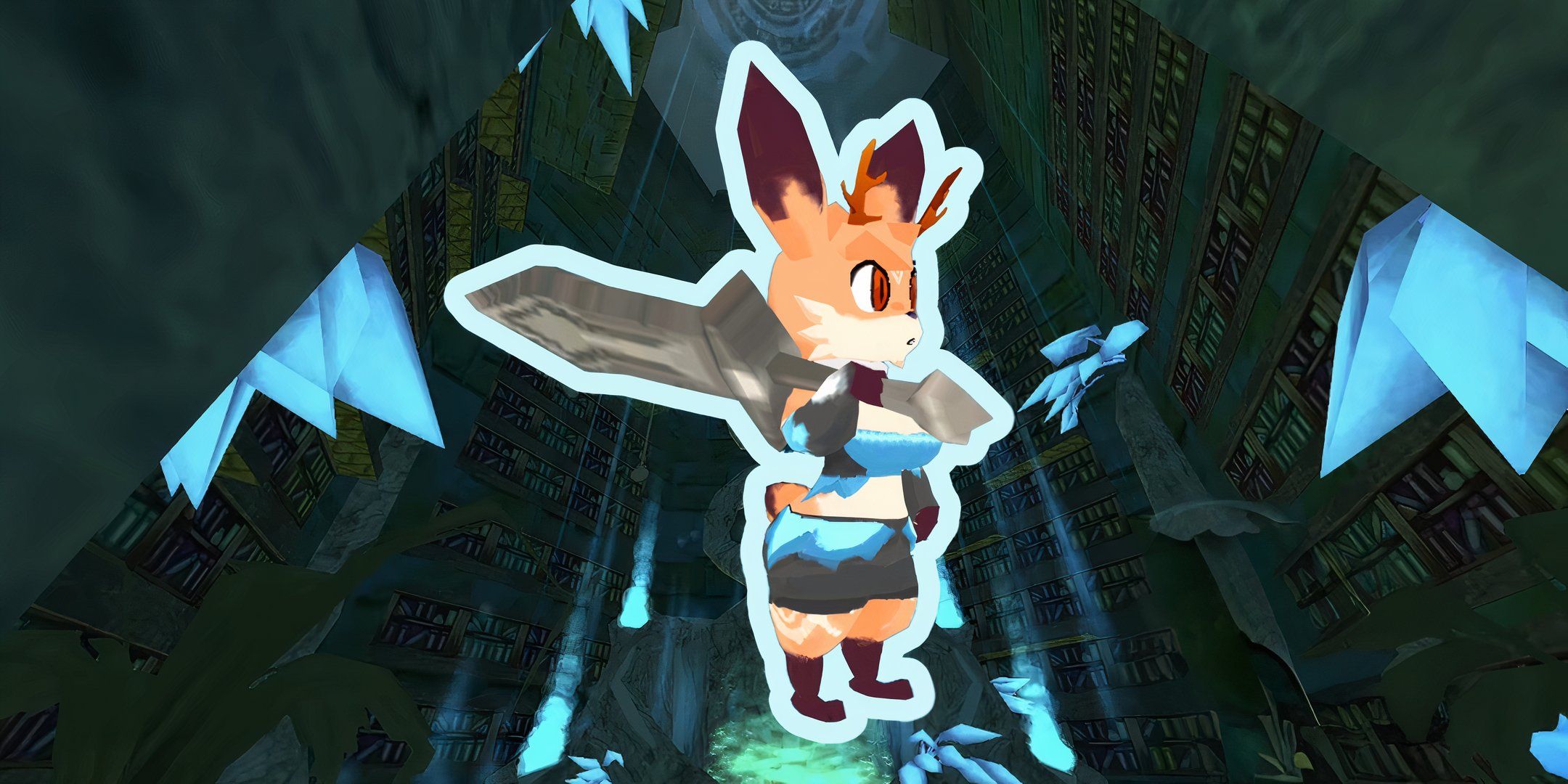 Image of Atlyss fox character holding the Stone Greatblade heavy melee weapon.