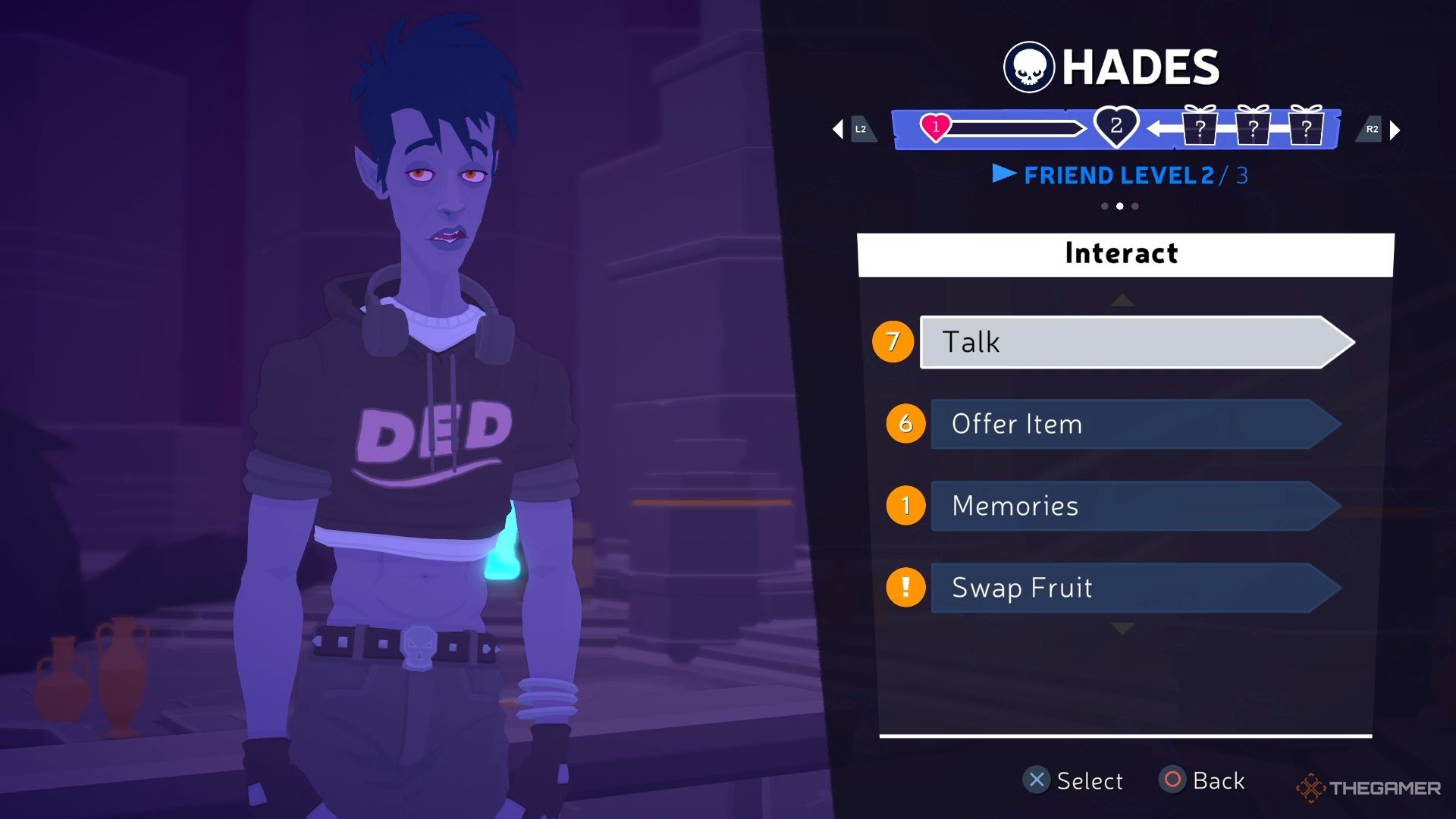 Scrolling through the interaction menu with Hades.