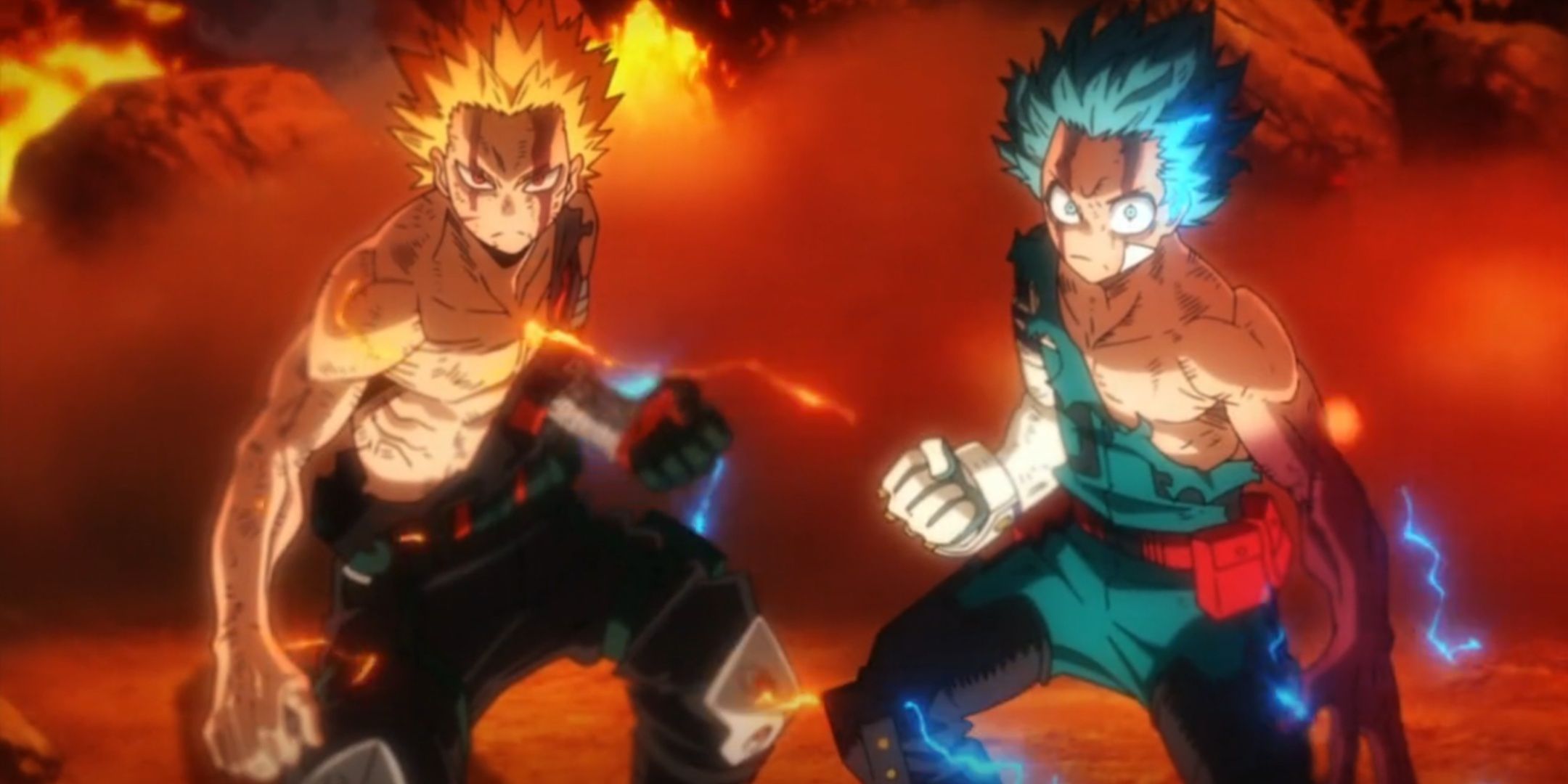 Bakugo Katsuki and Midoriya Izuku with One For All in My Hero Academia: Heroes Rising.