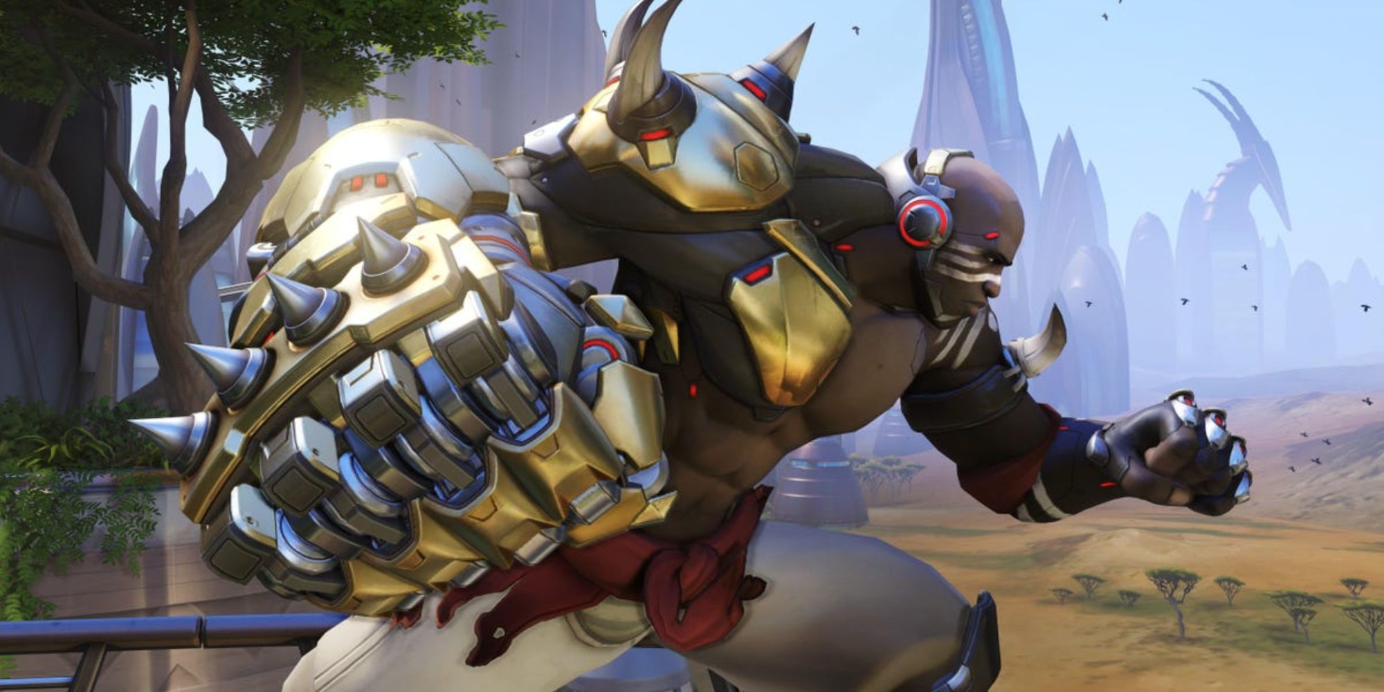 Doomfist in Overwatch 2 poses with his metal arm cocked.