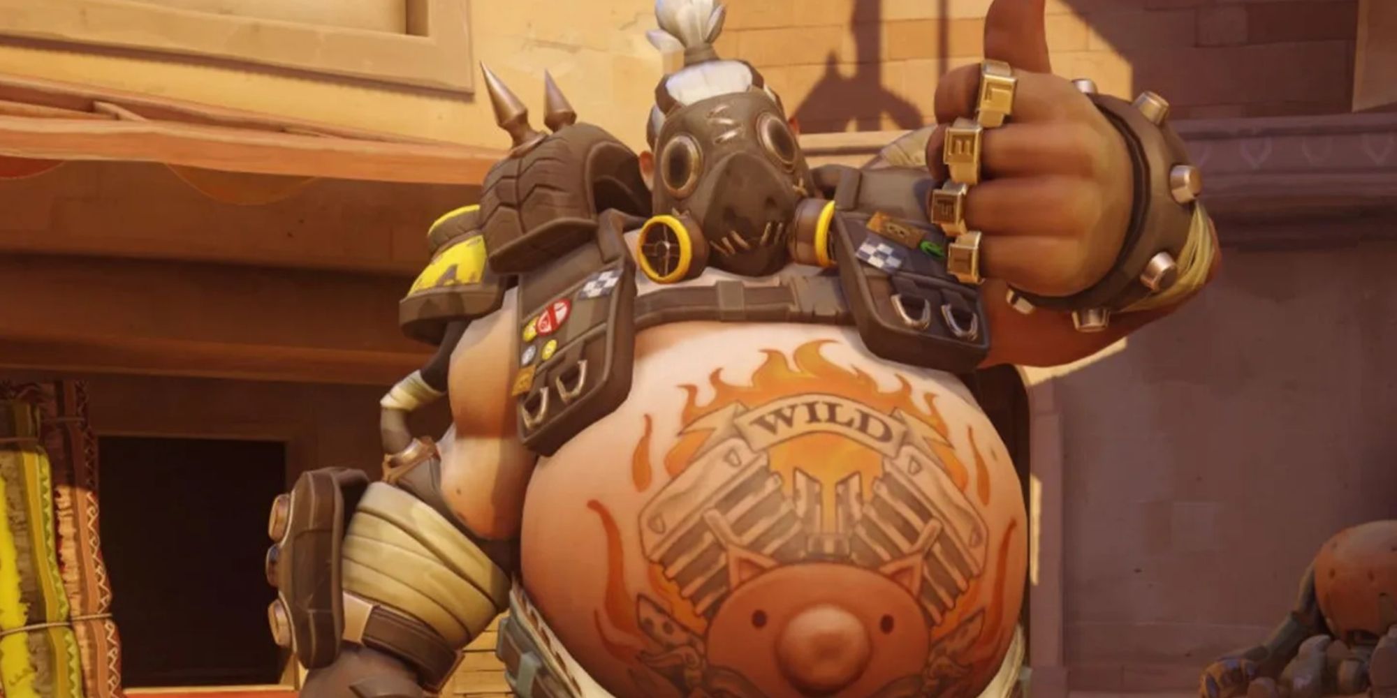 Roadhog in Overwatch 2 giving a thumbs up.