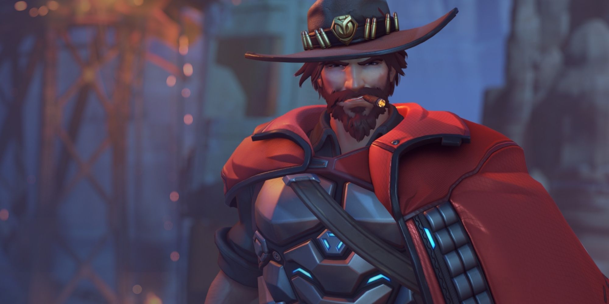 Cassidy in Overwatch 2 striking a stern pose with a cigar in his mouth.