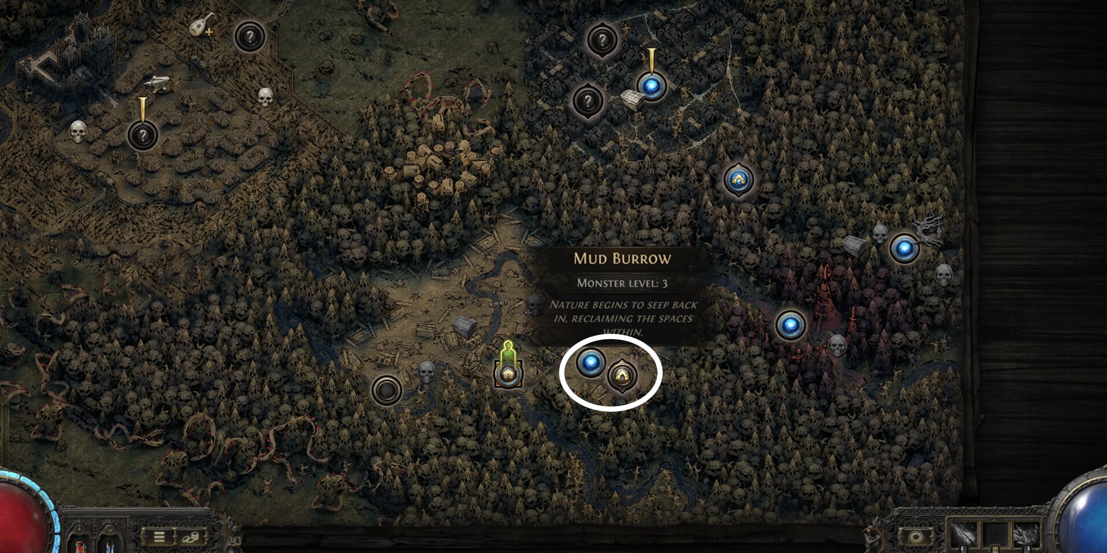 finding mud burrow on the map in path of exile 2