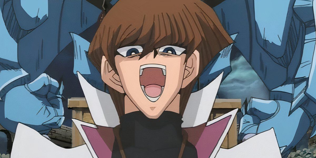 Kaiba laughing with a maniacal look on his face in Yu-Gi-Oh!