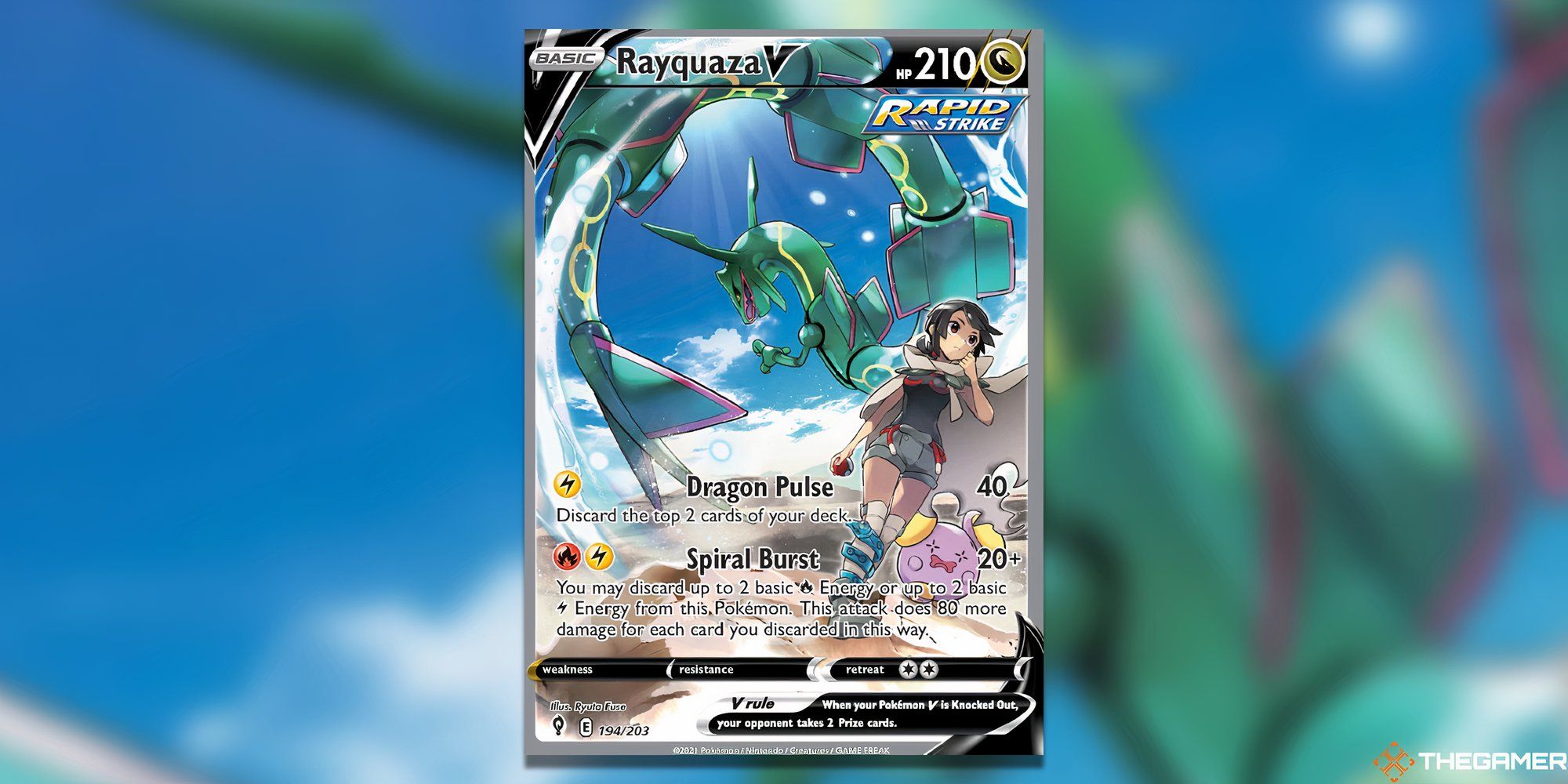 The Evolving Skies Rayquaza V in the Pokemon TCG.