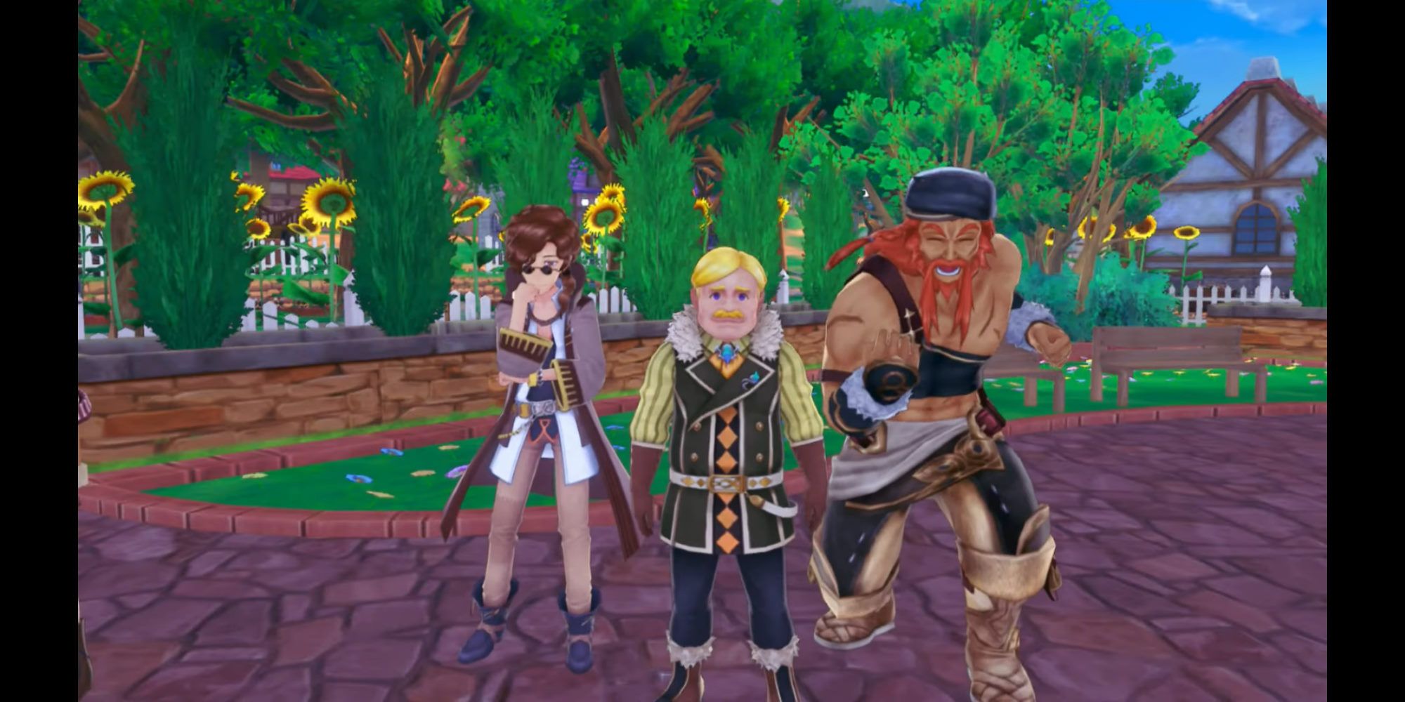 Rune Factory 5 Terry, Darroch, and Heinz looking at the viewer and posing.