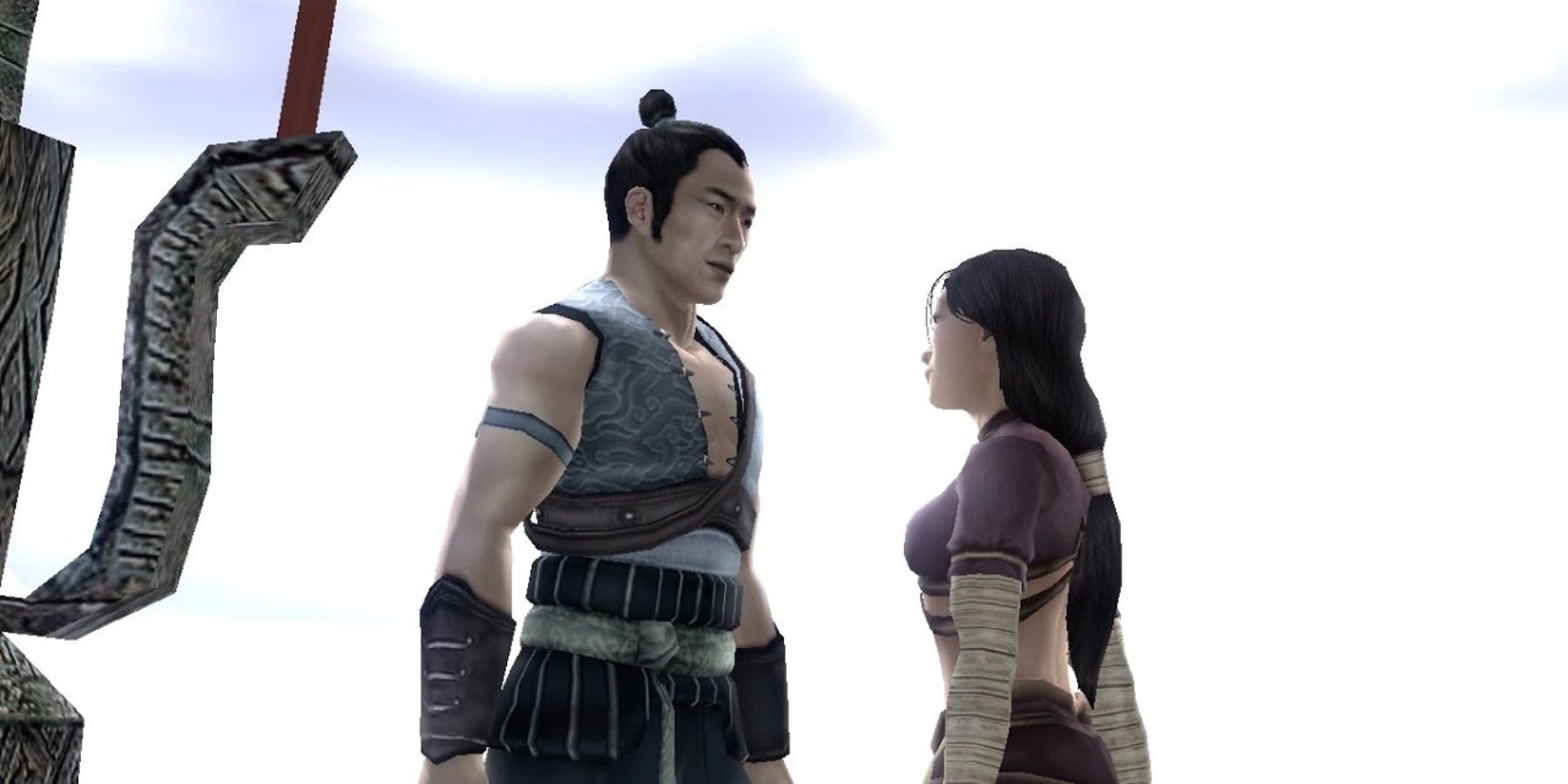 Jade Empire screenshot of two characters looking at each other and smiling.