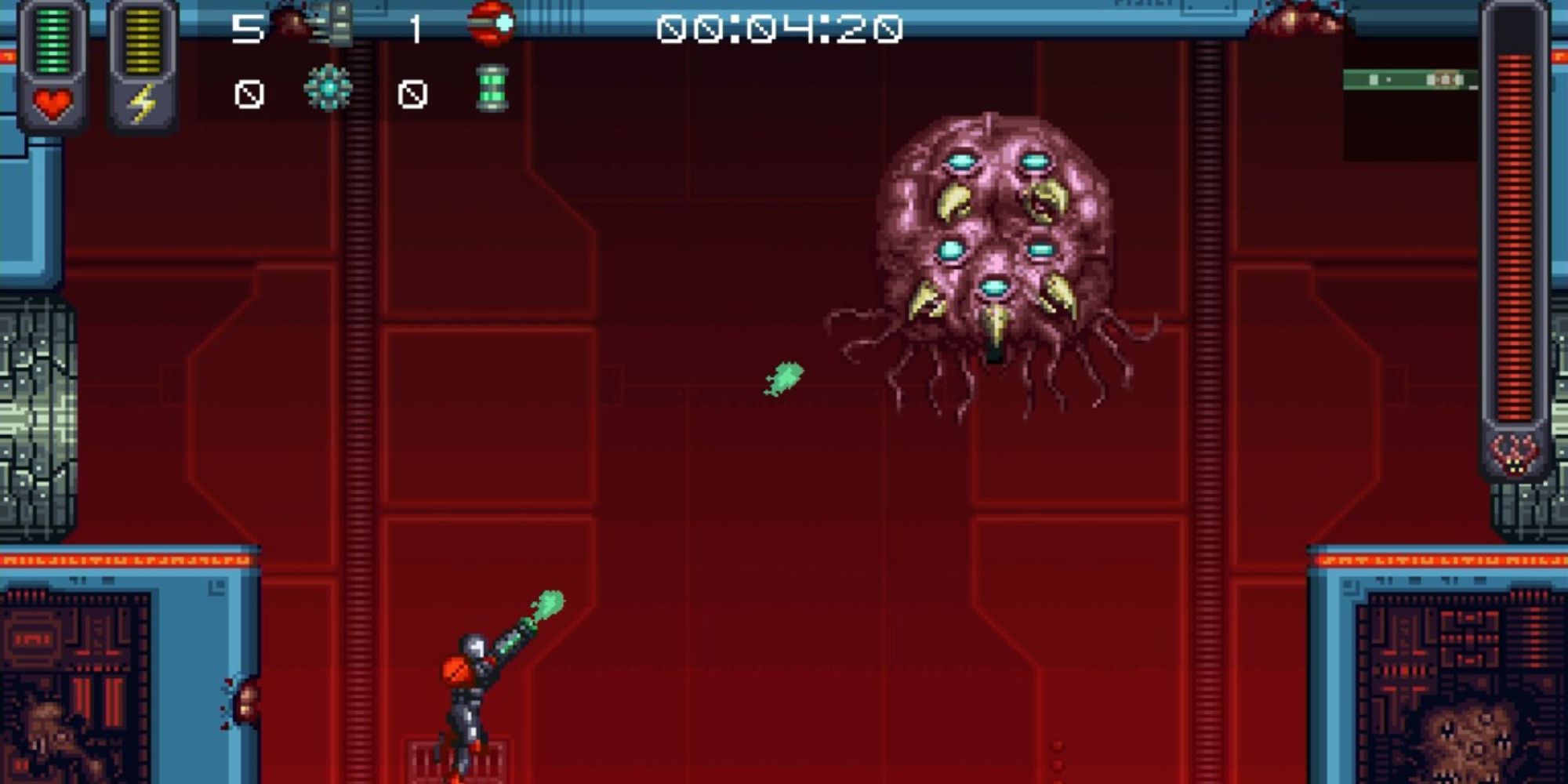 A Metroid-esque boss fight in A Robot Named Fight!