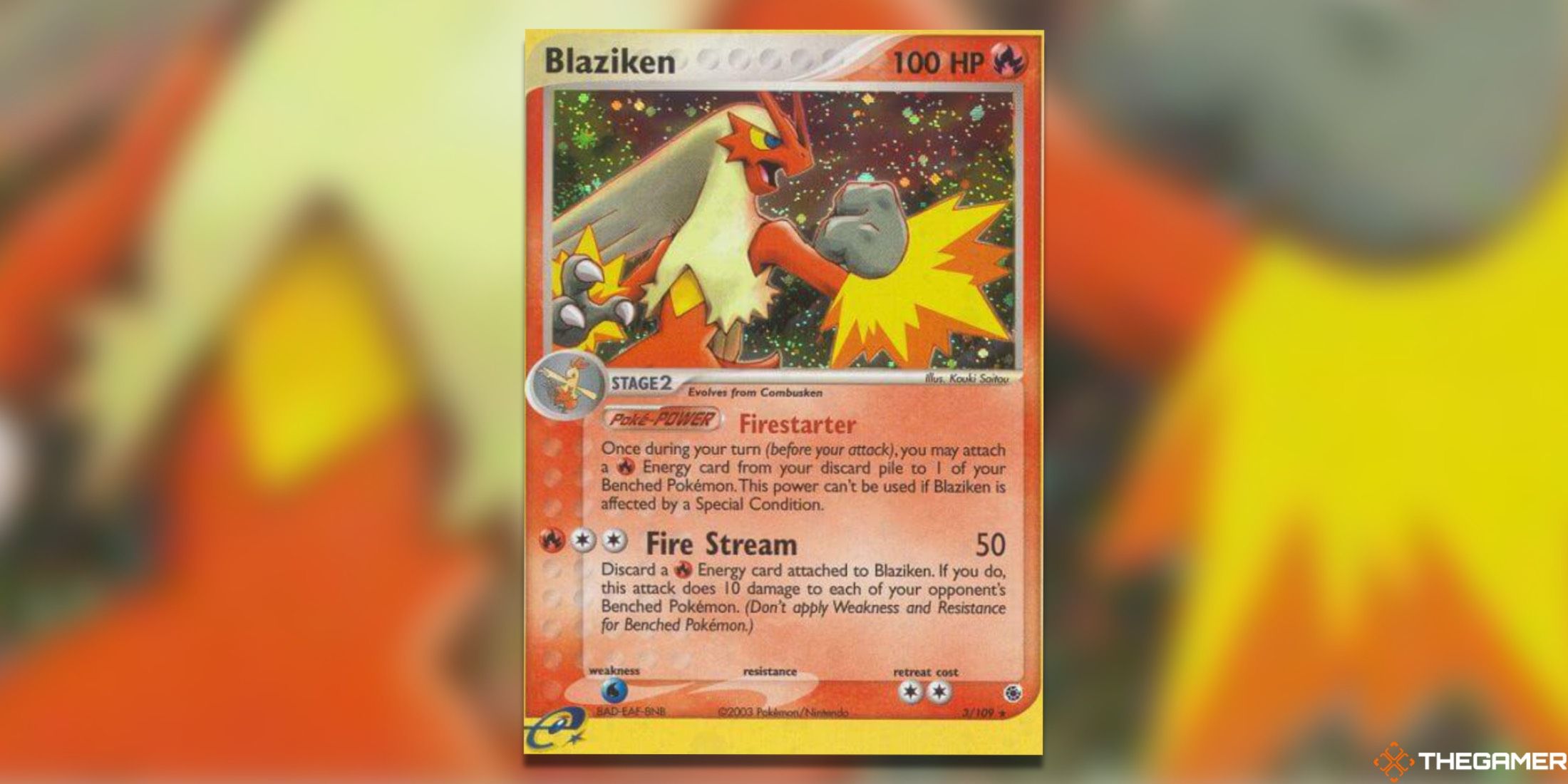 The Ruby & Sapphire Blaziken from the Pokemon TCG.