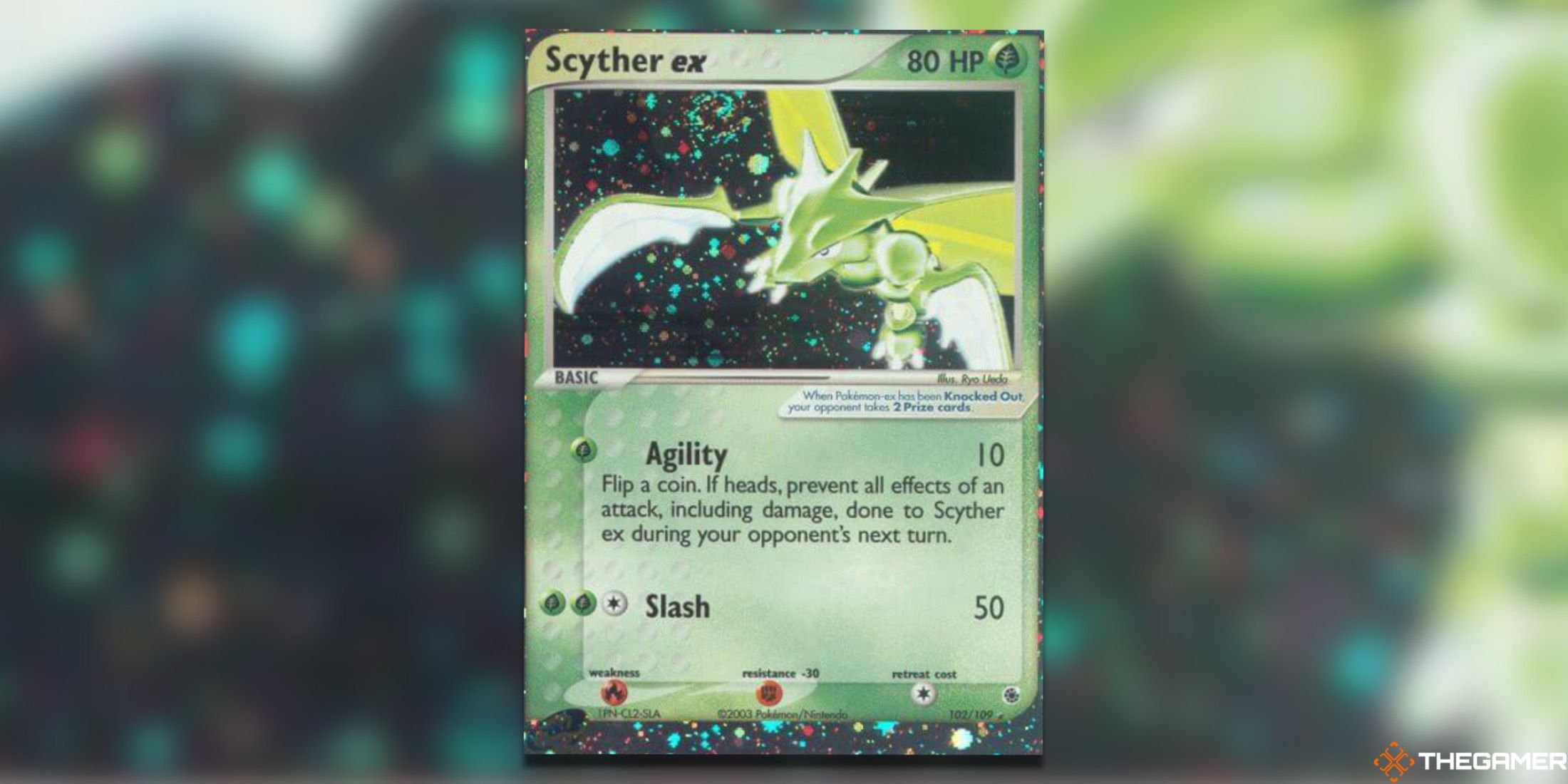 The Ruby & Sapphire Scyther ex from the Pokemon TCG.