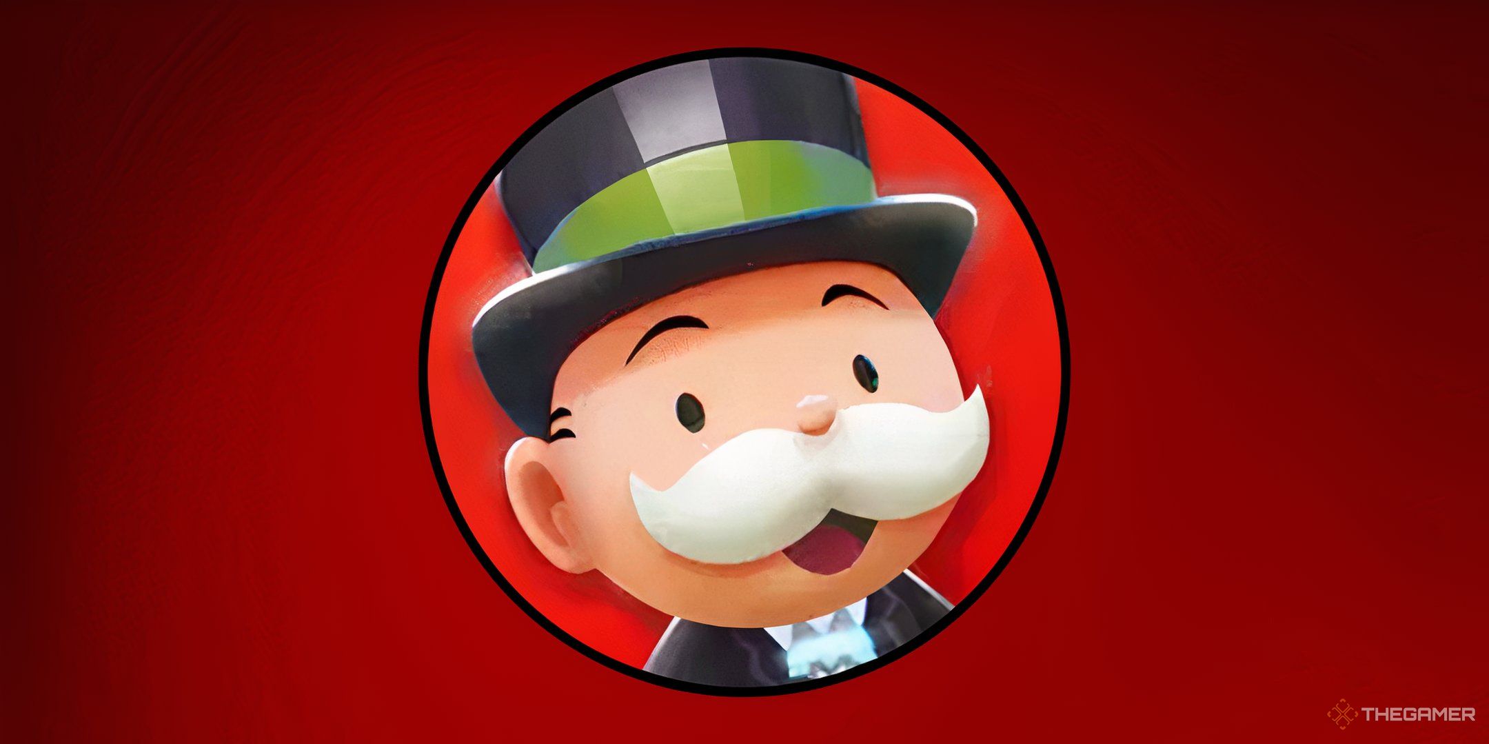 Mr. Monopoly from Monopoly Go on a red background.