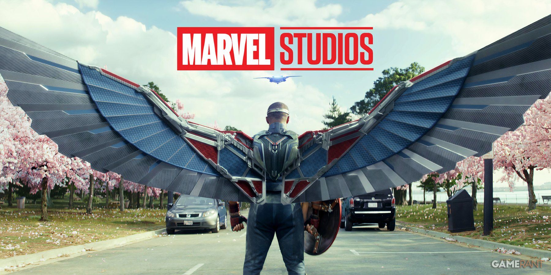 anthony mackie as sam wilson in captain america: brave new world, marvel studios logo