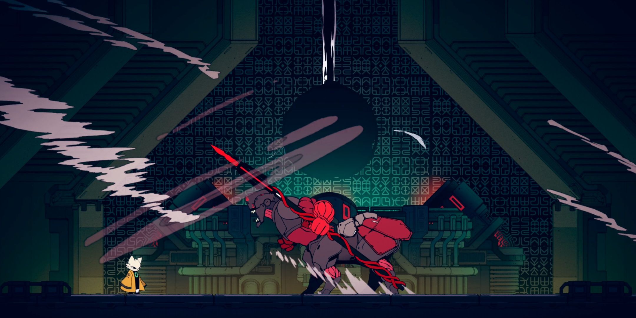 Nine Sols boss fight arena as protagonist faces off against a red clawed boss.