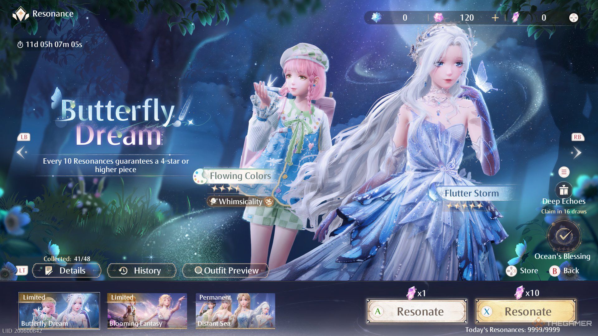 The Butterfly Dream limited time resonance event is shown in Infinity Nikki.