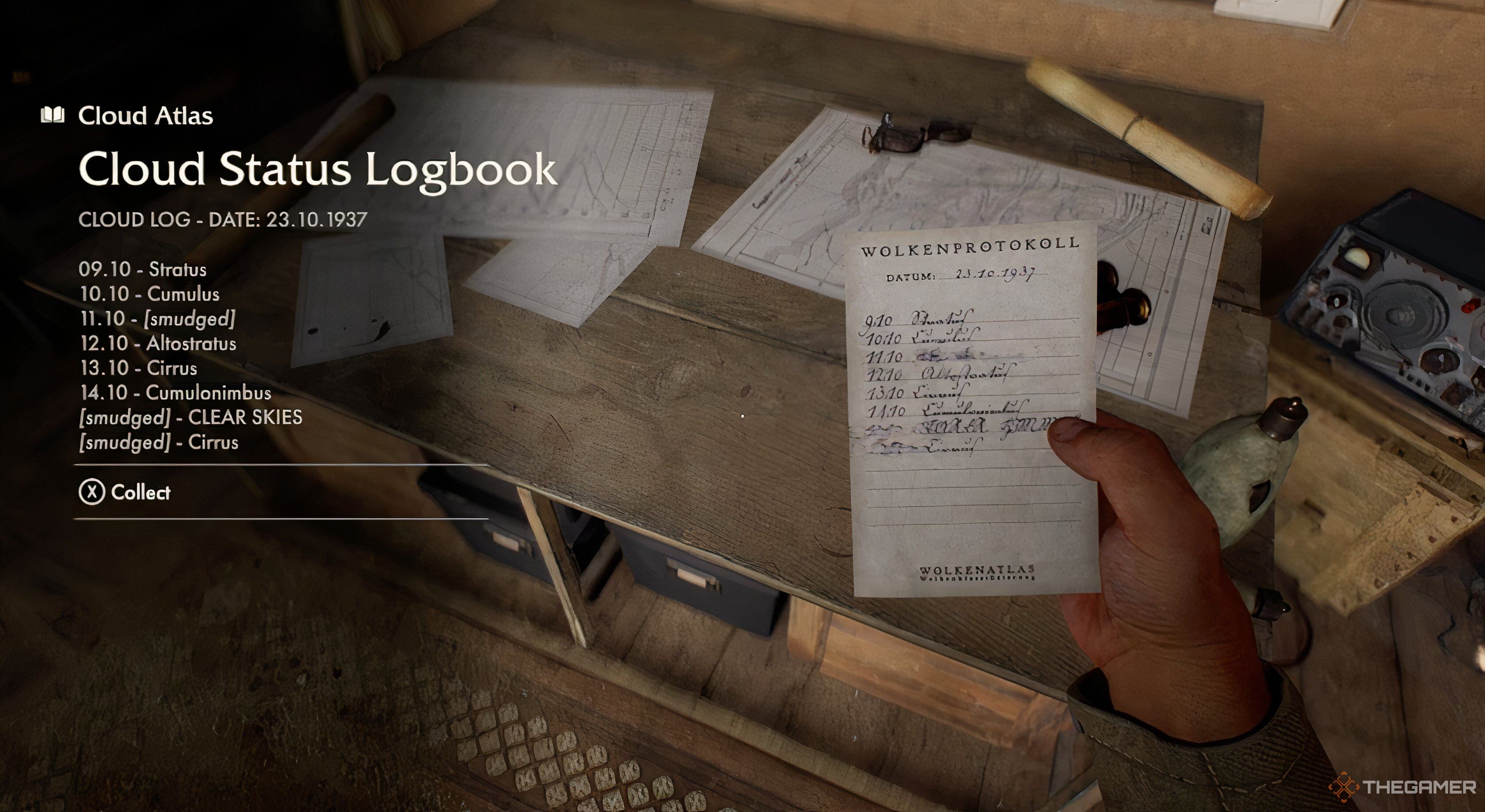 A Cloud Status logbook in Indiana Jones and the Great Circle.