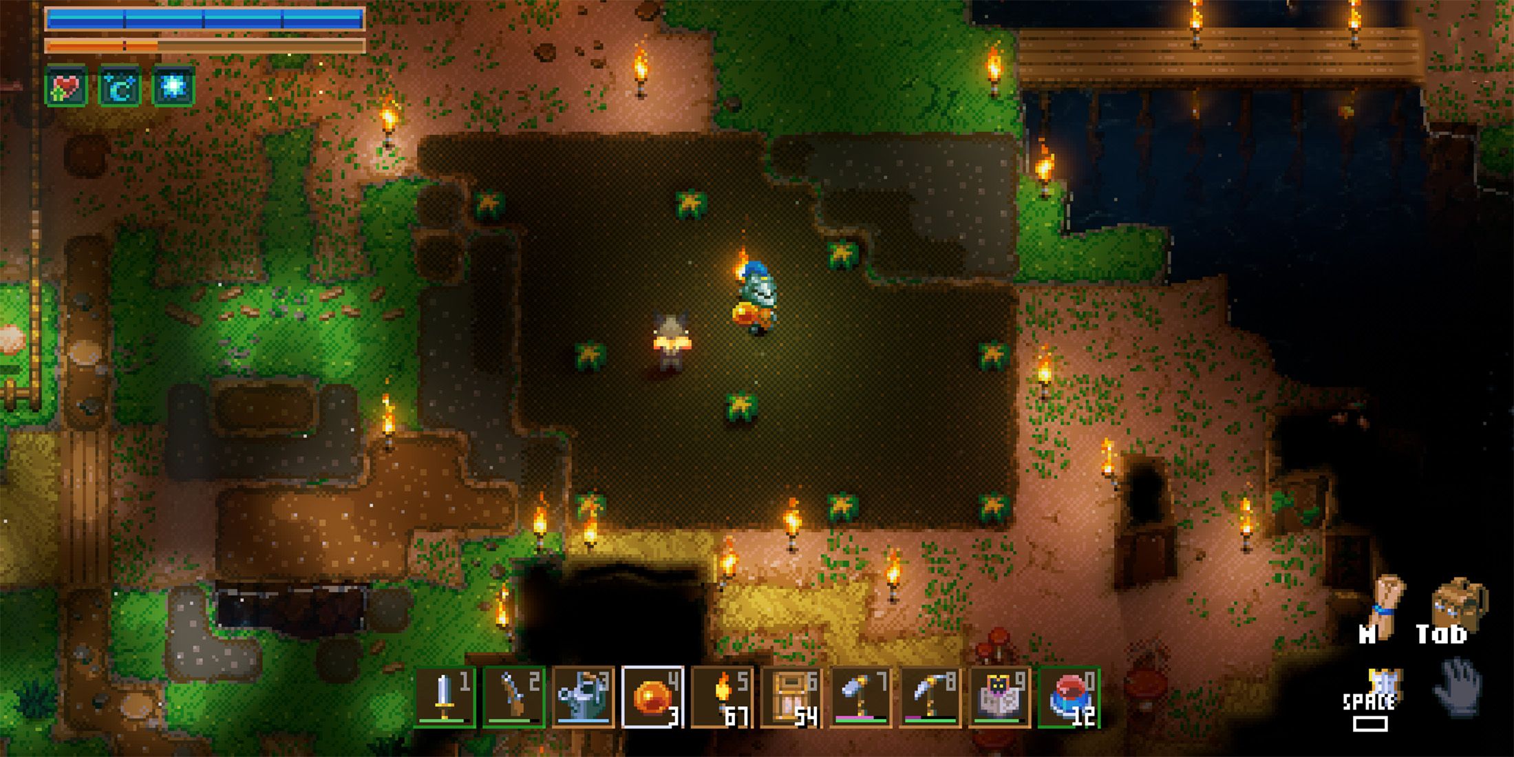 the player making a wood farm in core keeper