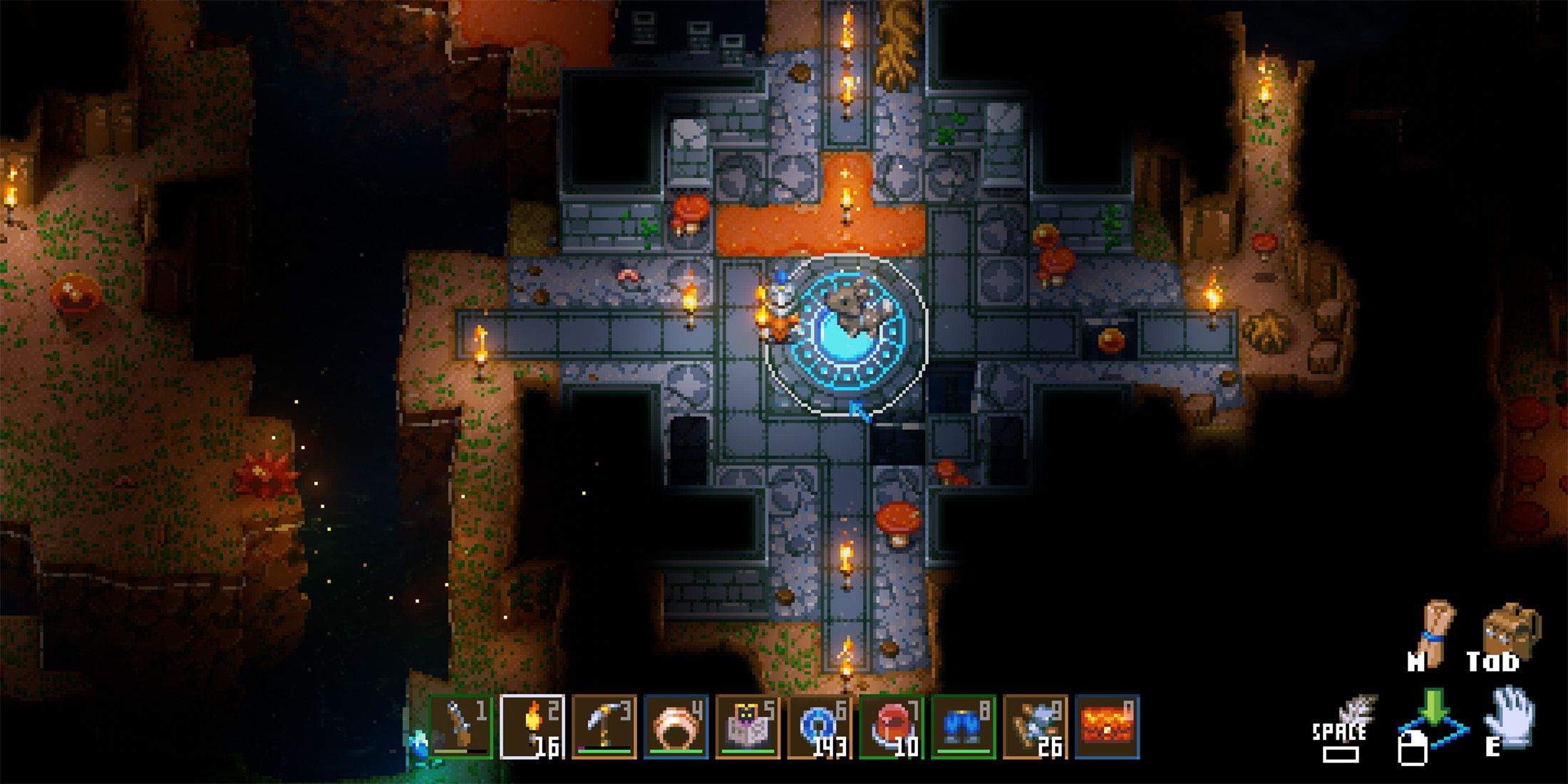 the player standing on an ancient waypoint in core keeper