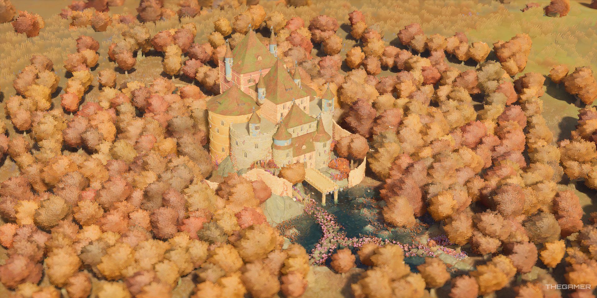 A castle standing in an autumn forest.