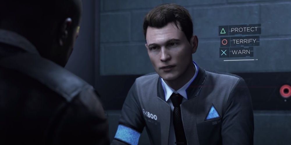 Detroit Become Human screenshot of Connor interrogating an android.