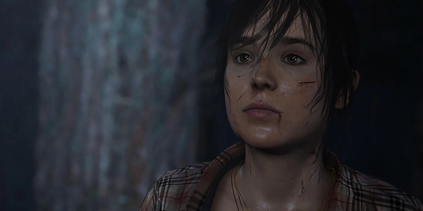 Beyond: Two Souls gameplay screenshot with close-up of Jodie's face.