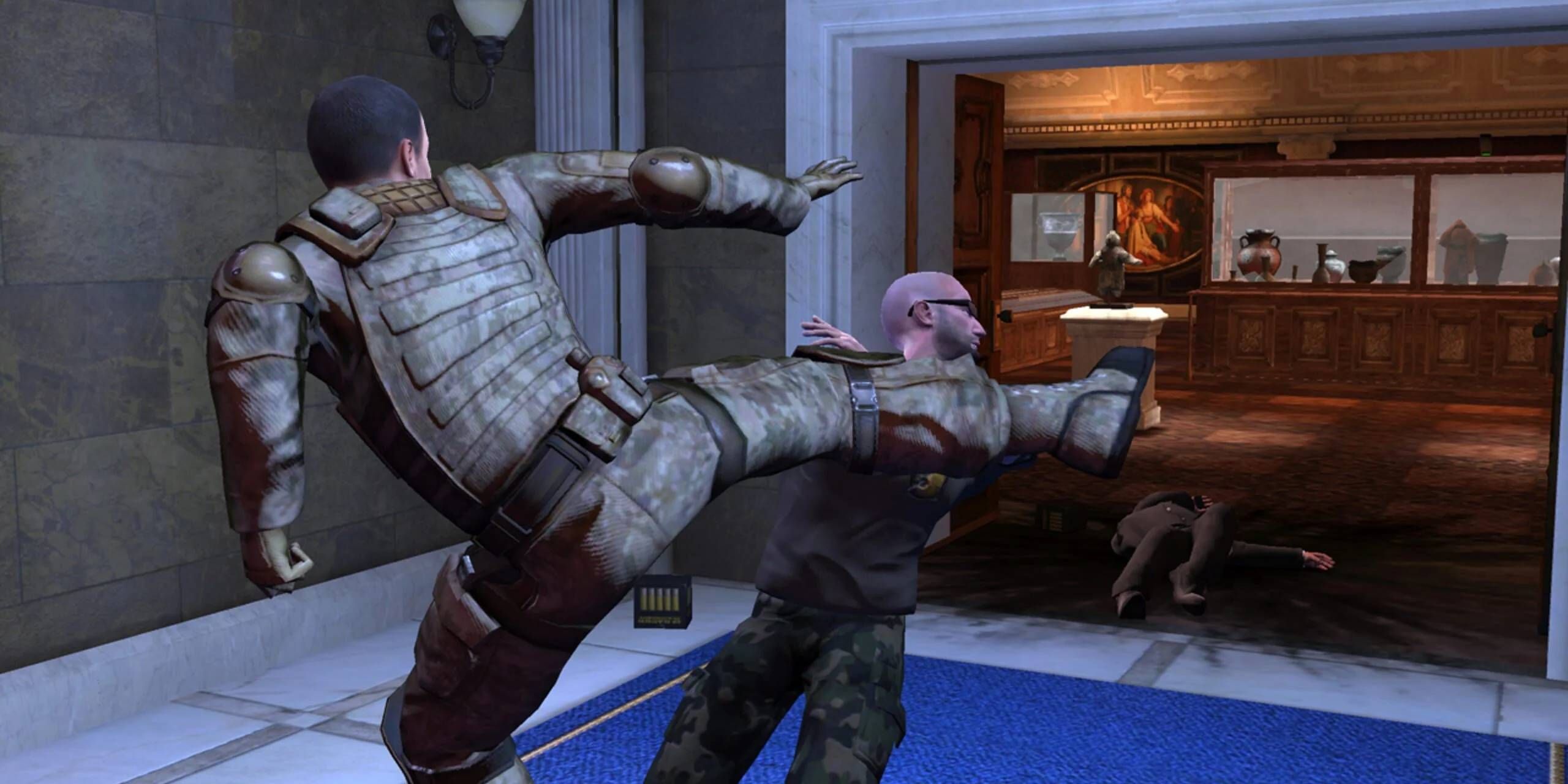 Alpha Protocol - Michael Thorton kicking an enemy in close quarters combat