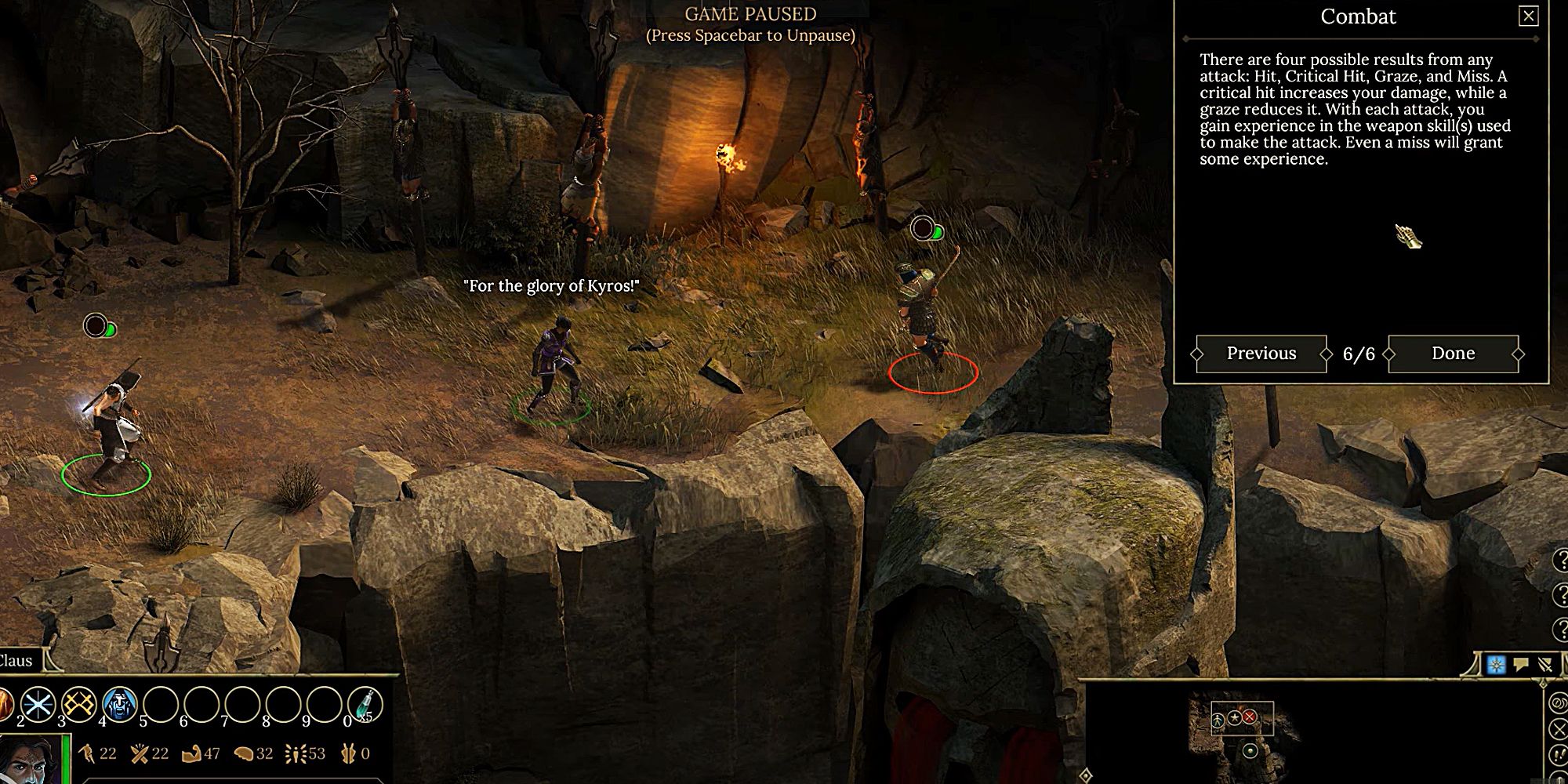 Tyranny gameplay of combat on a rocky cliff