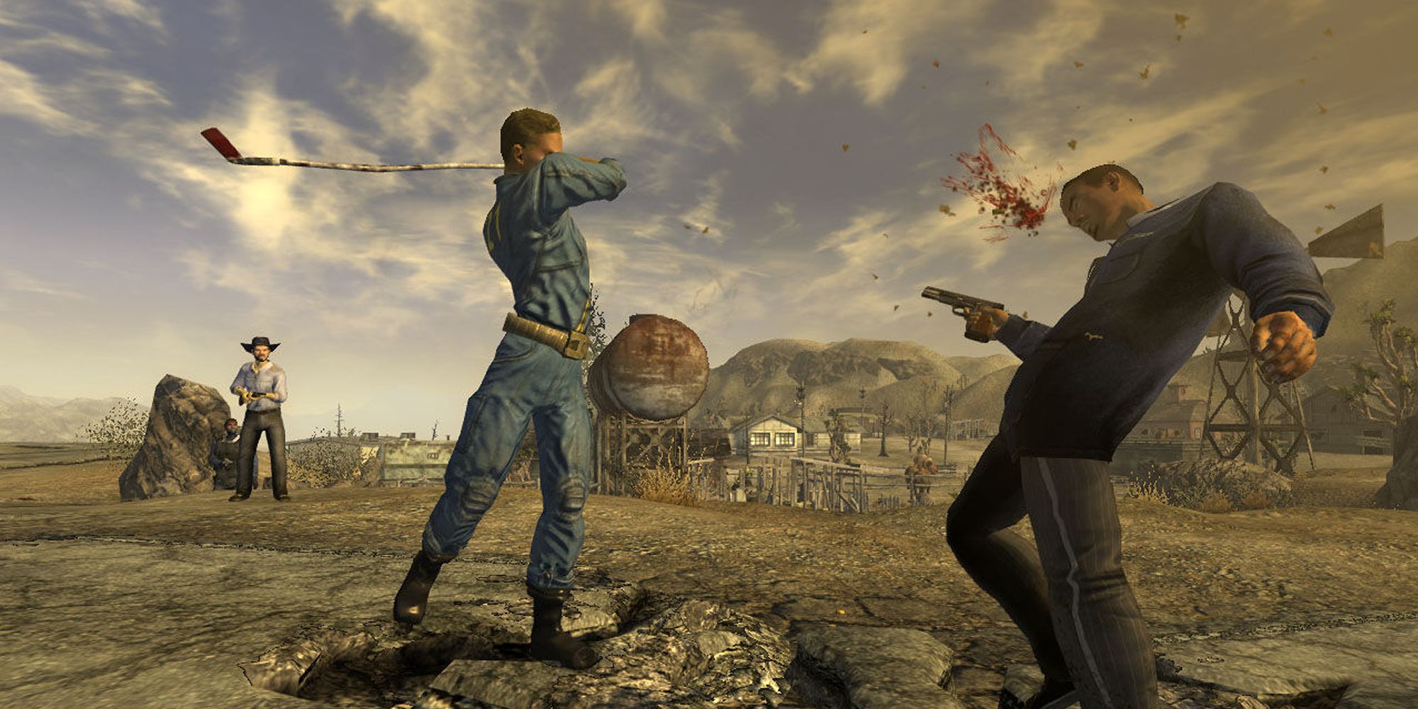 Attacking an enemy with a golf club in New Vegas (Steam).