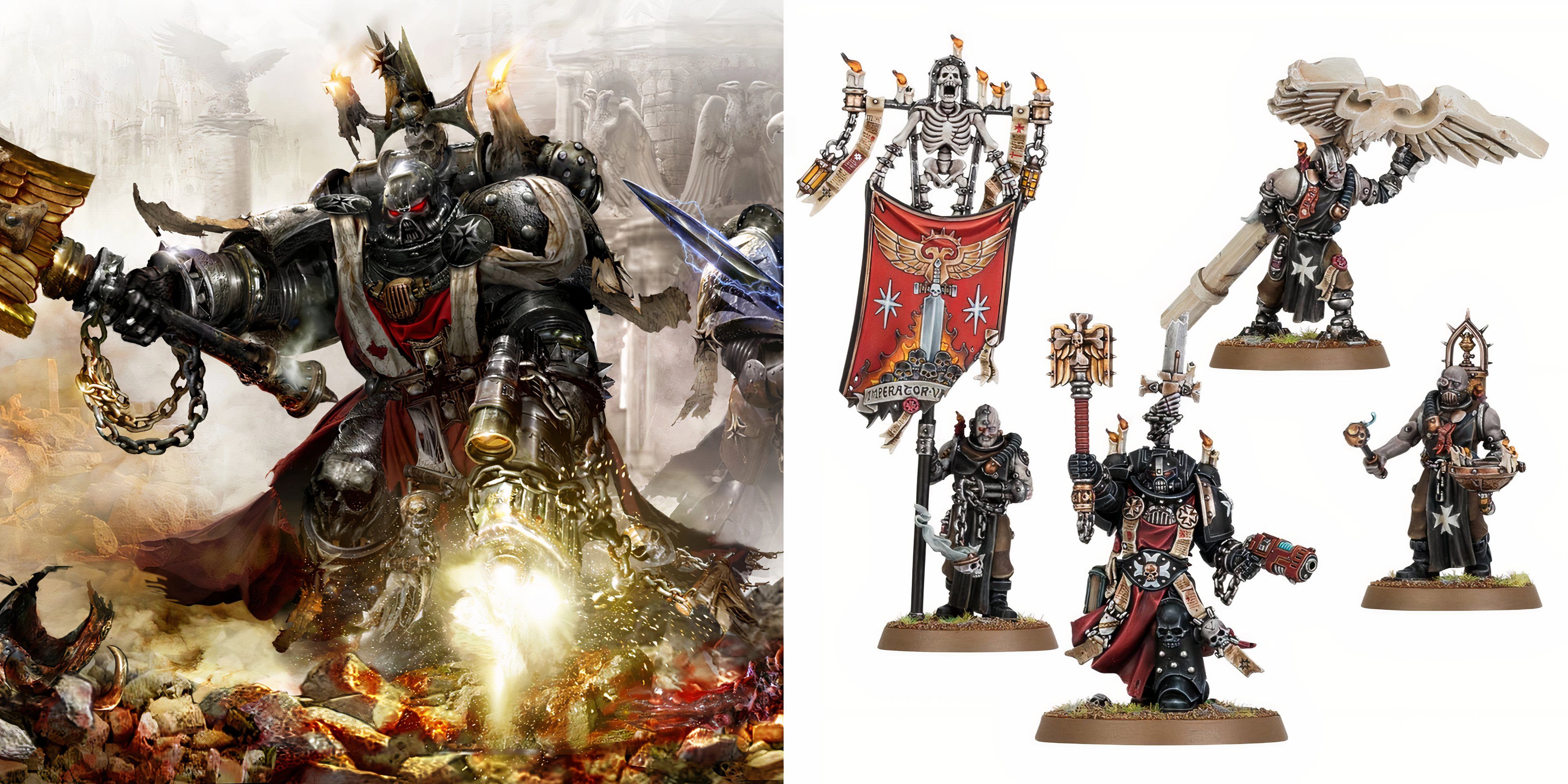 Warhammer 40k: 10 Best Space Marine Miniatures in the Range Art and miniatures of Black Templar Chaplain Grimaldus