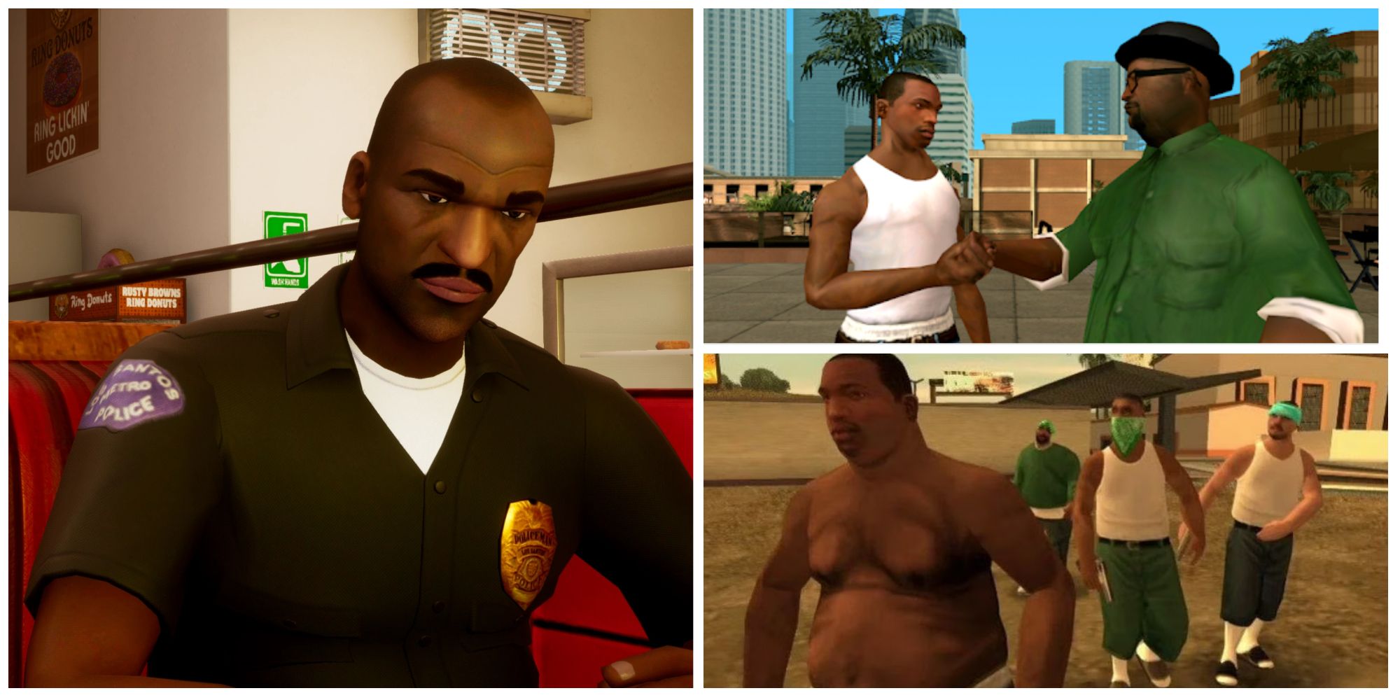 3 photos from gta san andreas in a picture collage