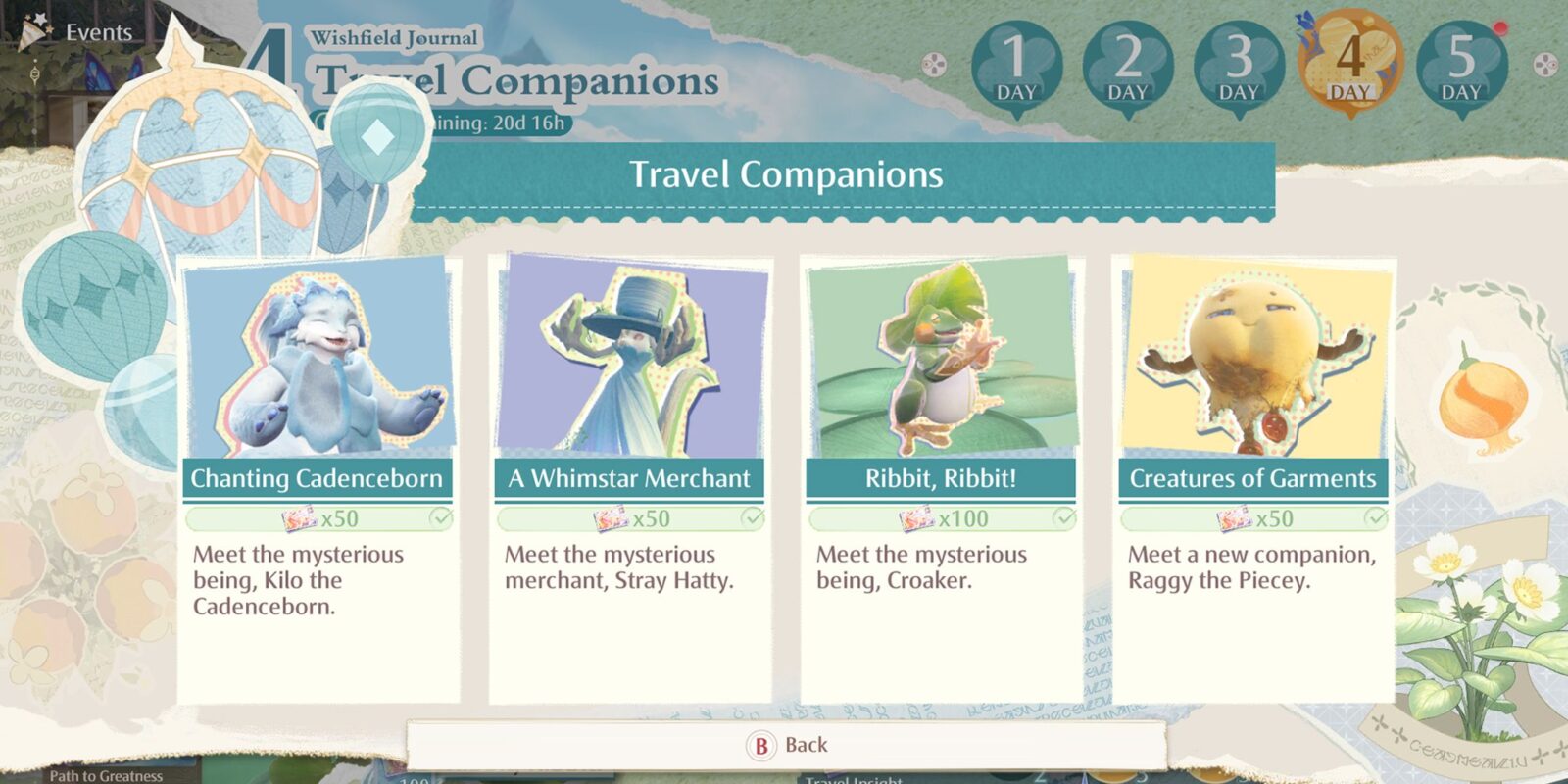 Wishfield Journal Day 4 (Travel Companion Locations) In Infinity Nikki