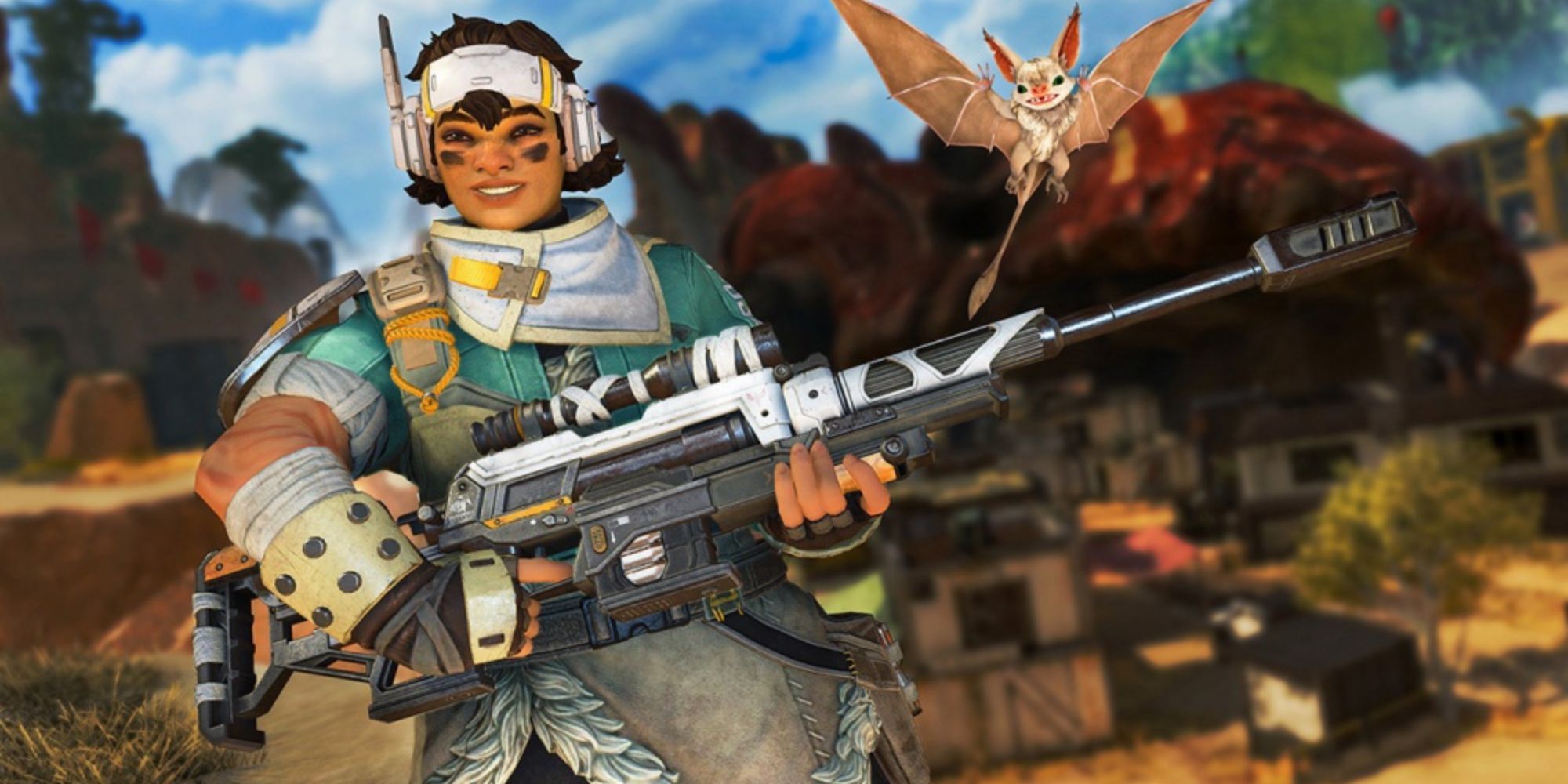 Vantage holds her sniper while Echo flies over her shoulder.