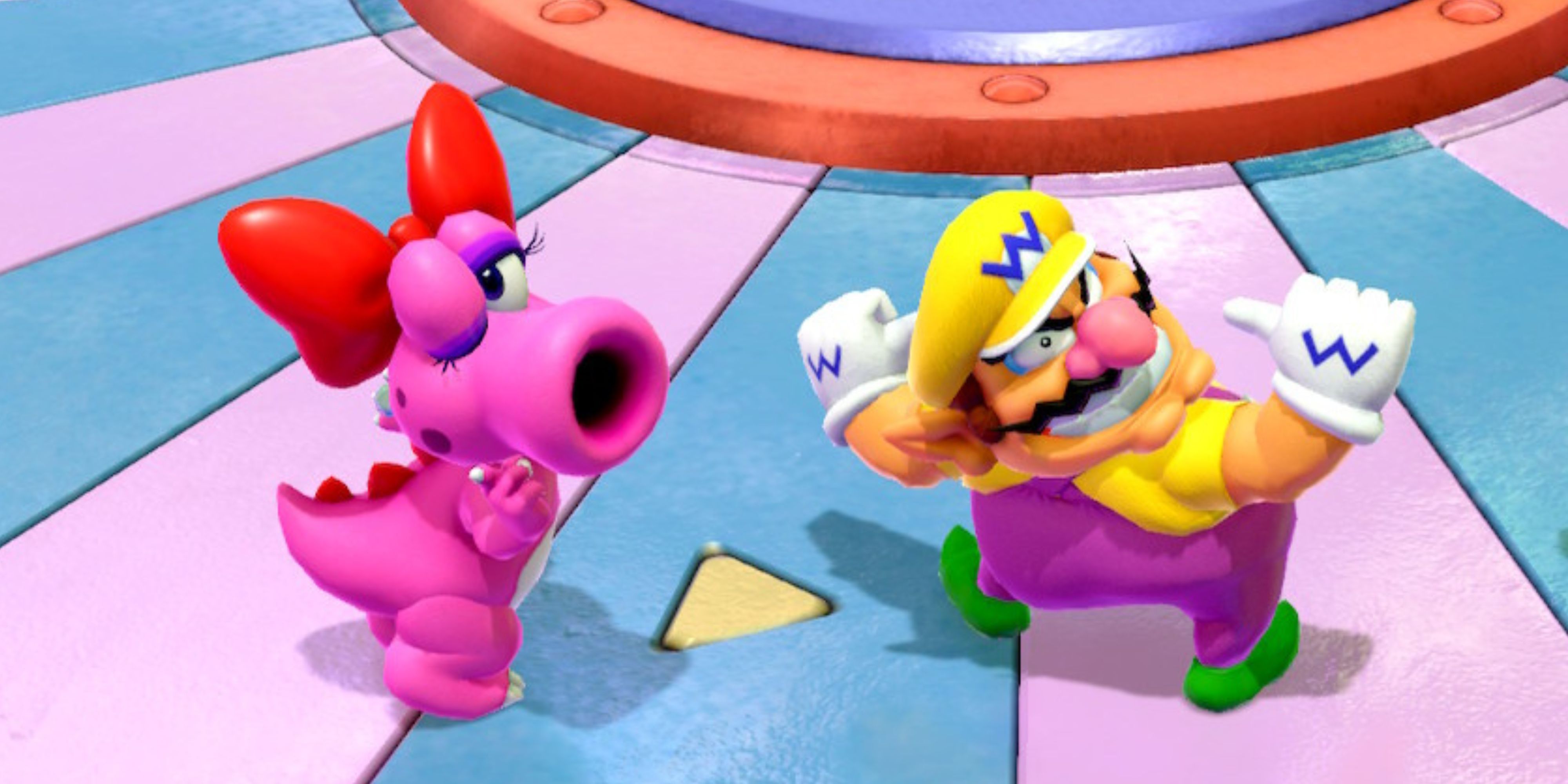 Birdo and Wario win screen in Super Mario Party Jamboree