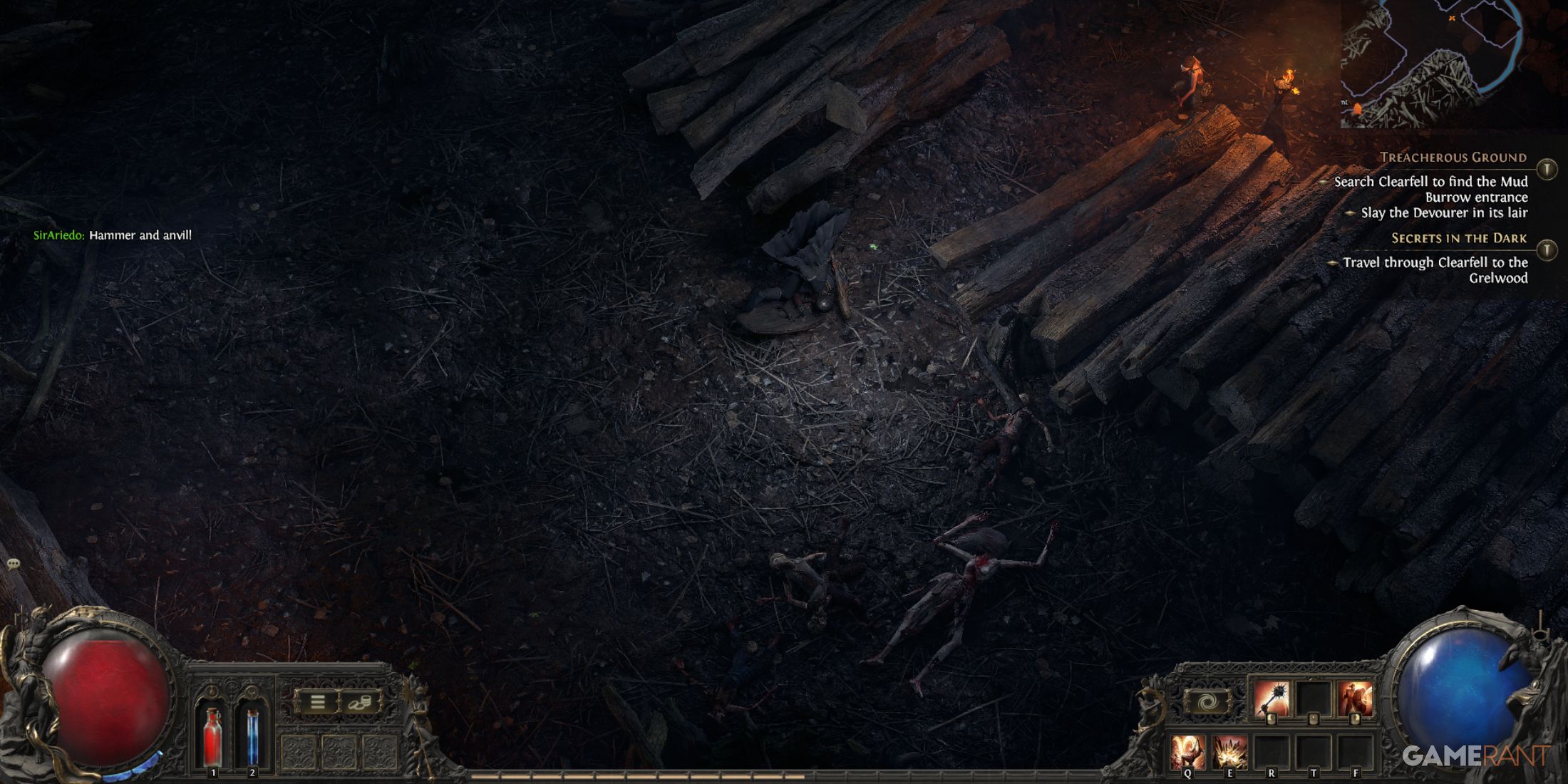 Forest environment in Path of Exile 2, with quest objectives displayed on the right