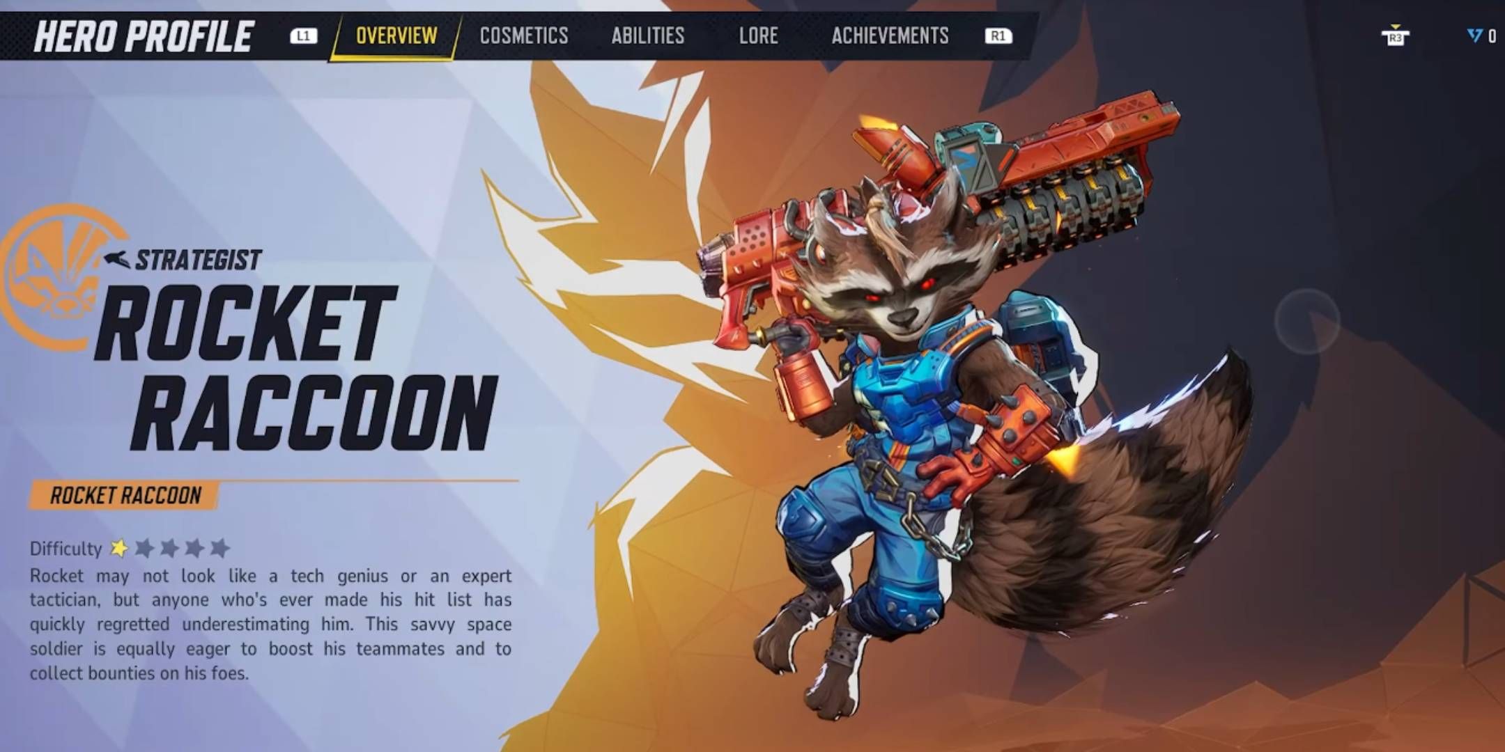 Rocket Raccoon's hero profile in the hero overview menu of Marvel Rivals.