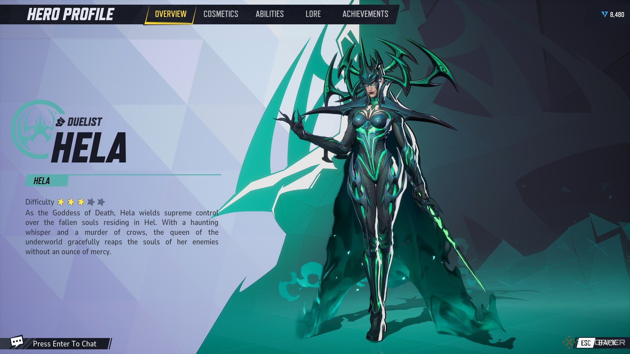 Hela's Hero Screen in Marvel Rivals.