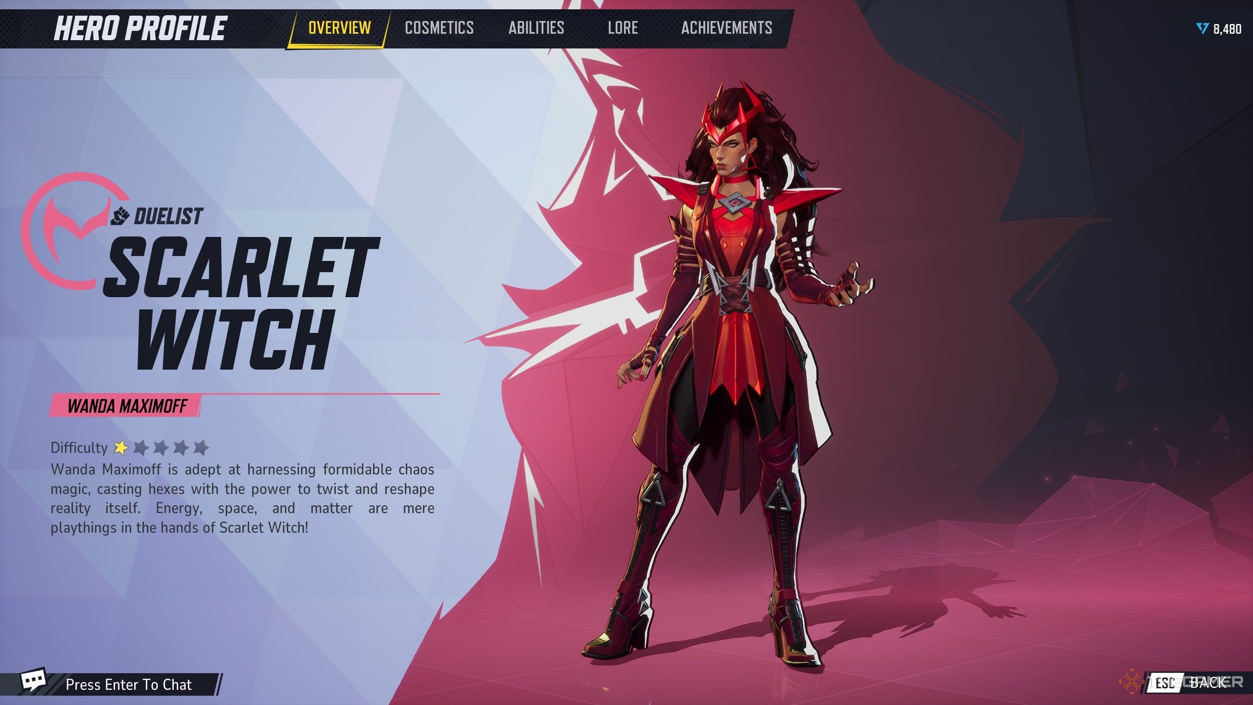 Scarlet Witch's Hero Screen.