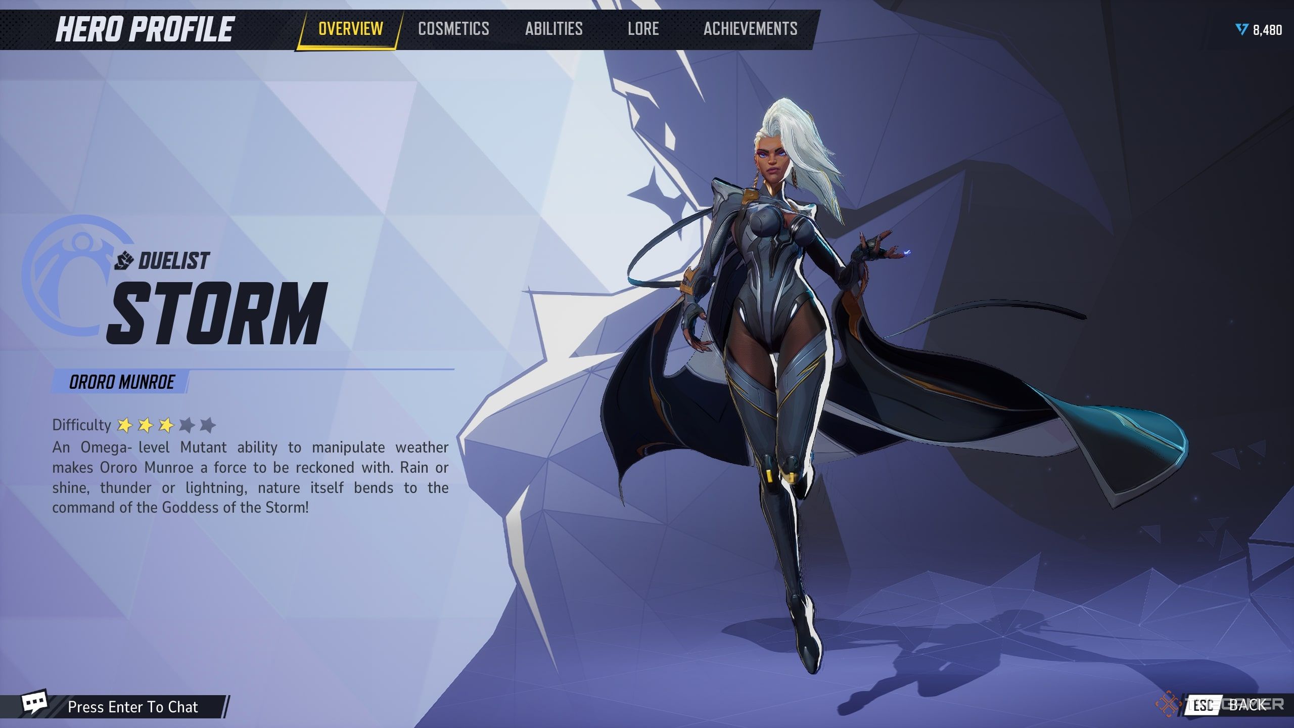 Storm's Hero Screen in Marvel Rivals.