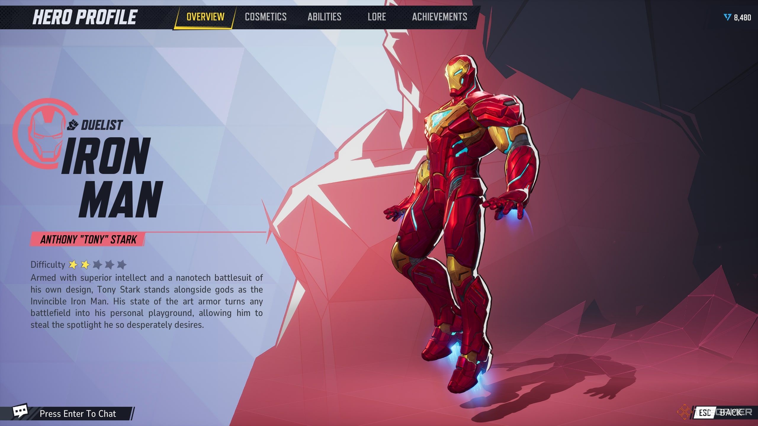 Iron Man's Hero Screen in Marvel Rivals.