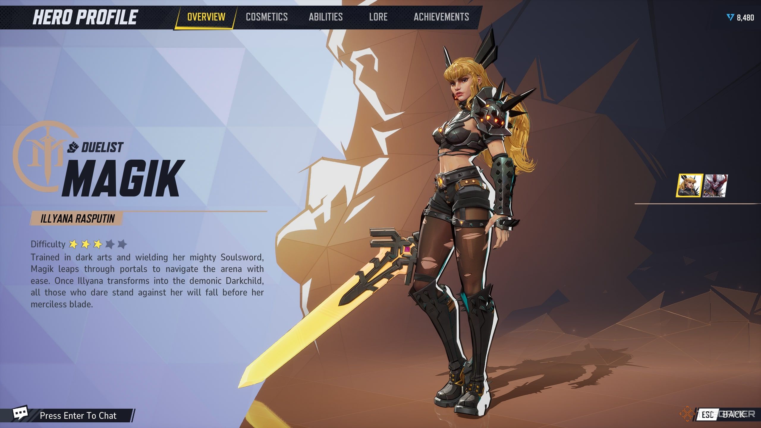 Magik's Hero Screen in Marvel Rivals.