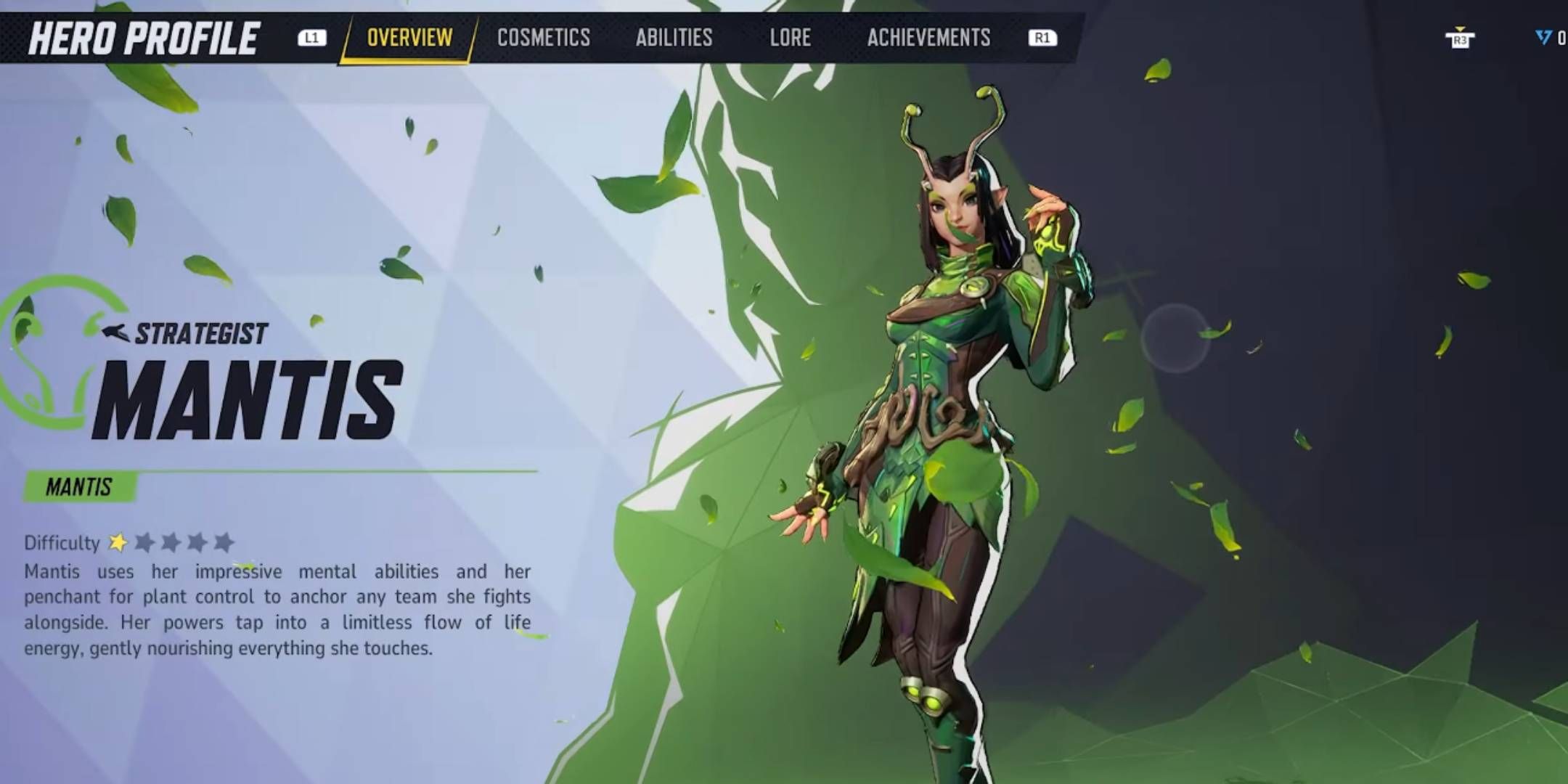 Mantis' hero profile in the hero overview menu of Marvel Rivals.