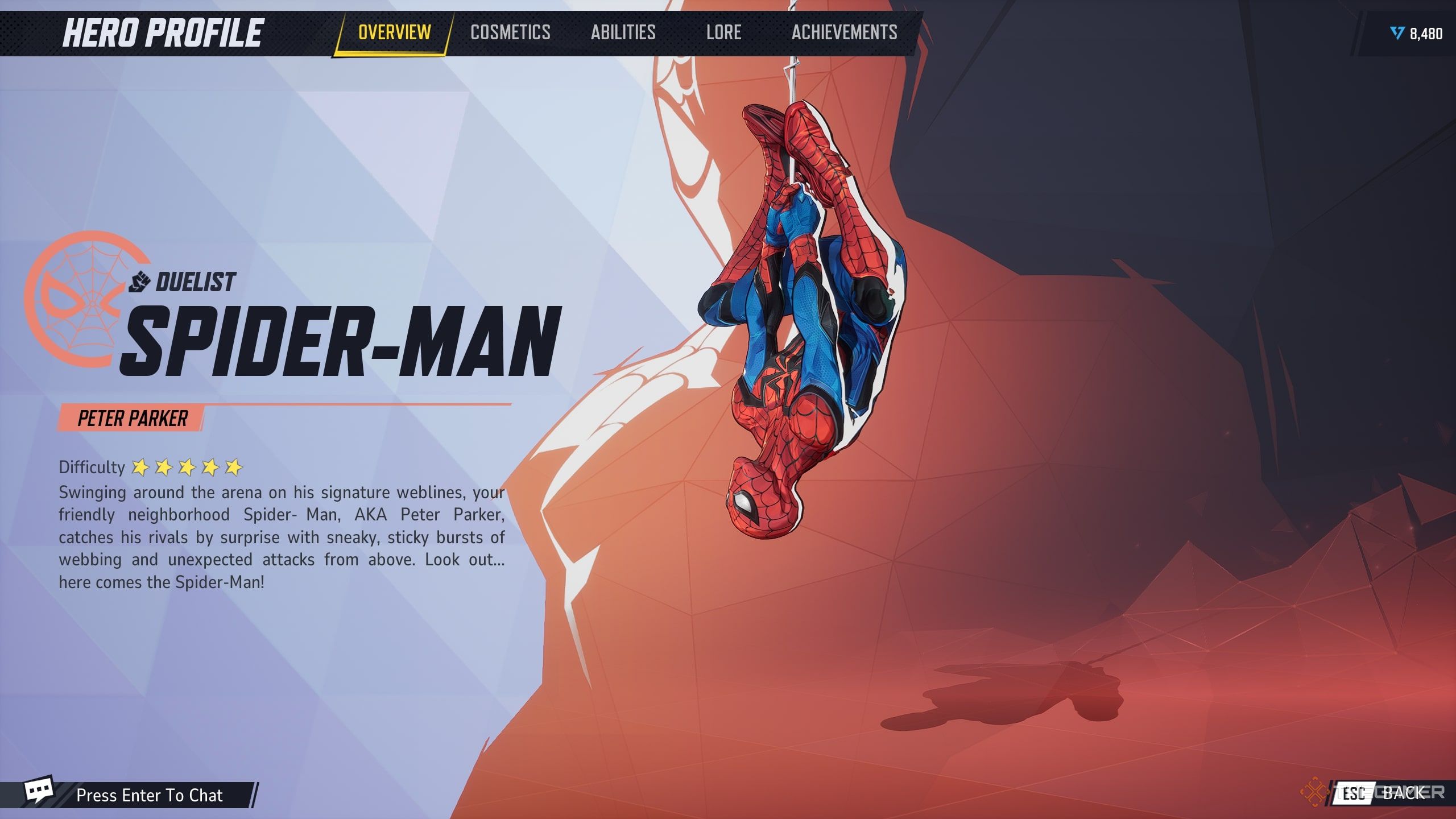 Spider-Man's Hero Screen in Marvel Rivals.