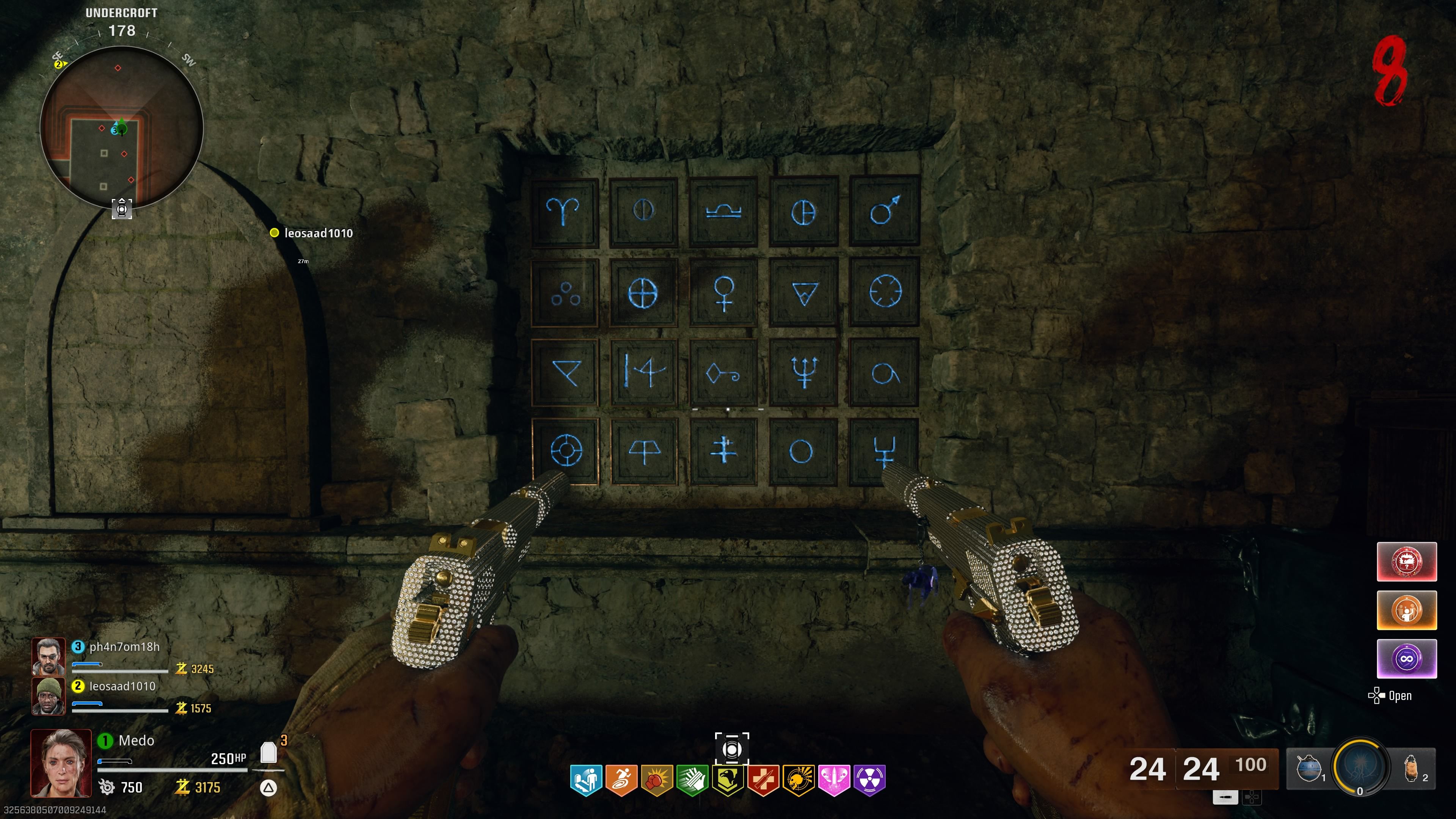 Player standing in front of the secret wall with blue symbols - bo6