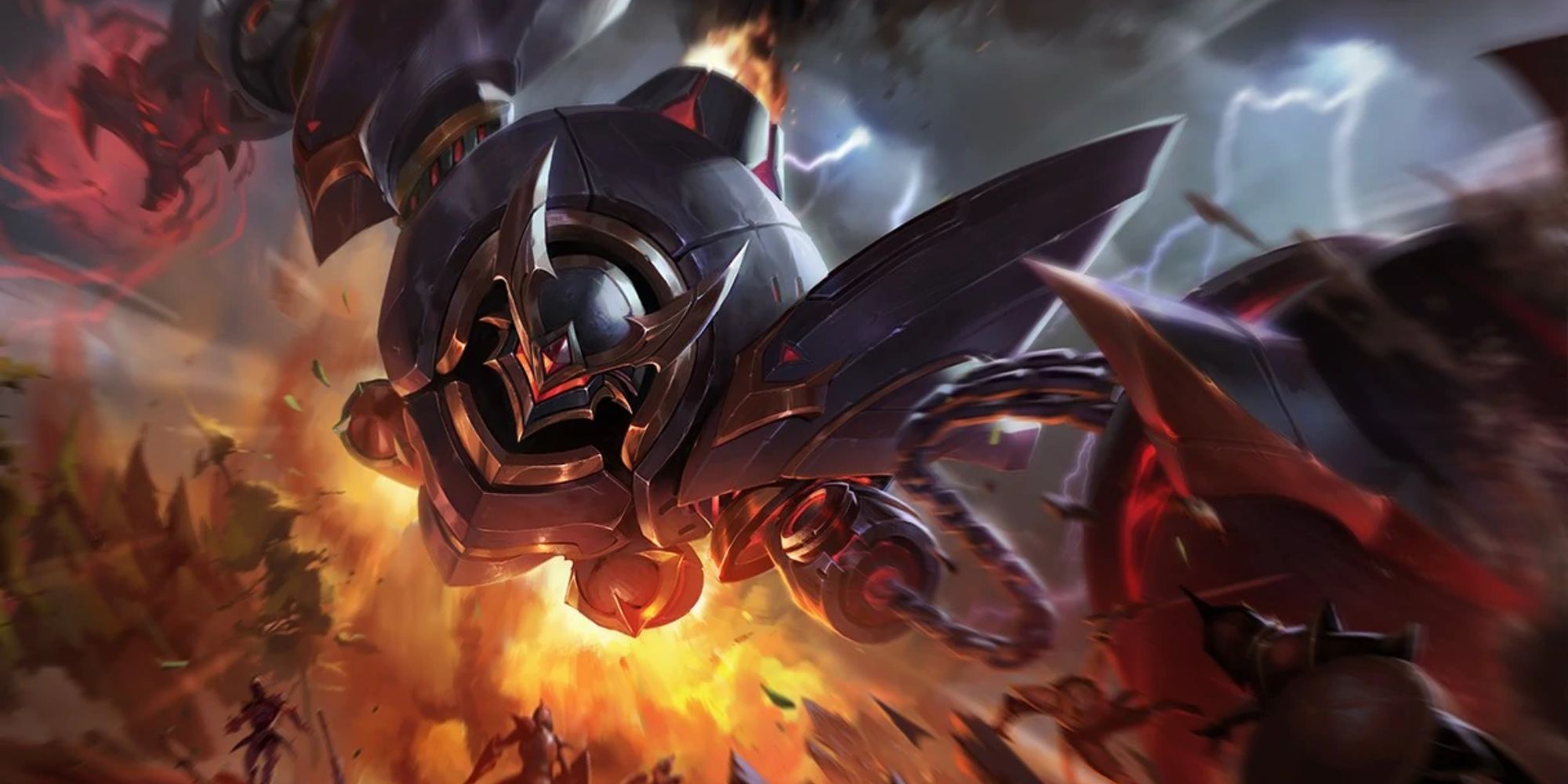 Lancer Rogue Blitzcrank charges at an enemy in his League of Legends splash art.