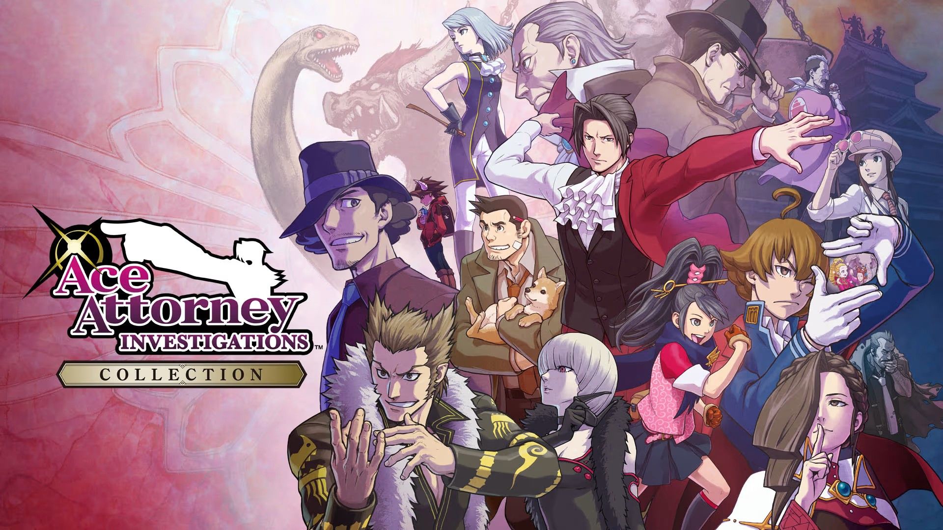 Cover art with several characters from the Ace Attorney Investigations Collection.